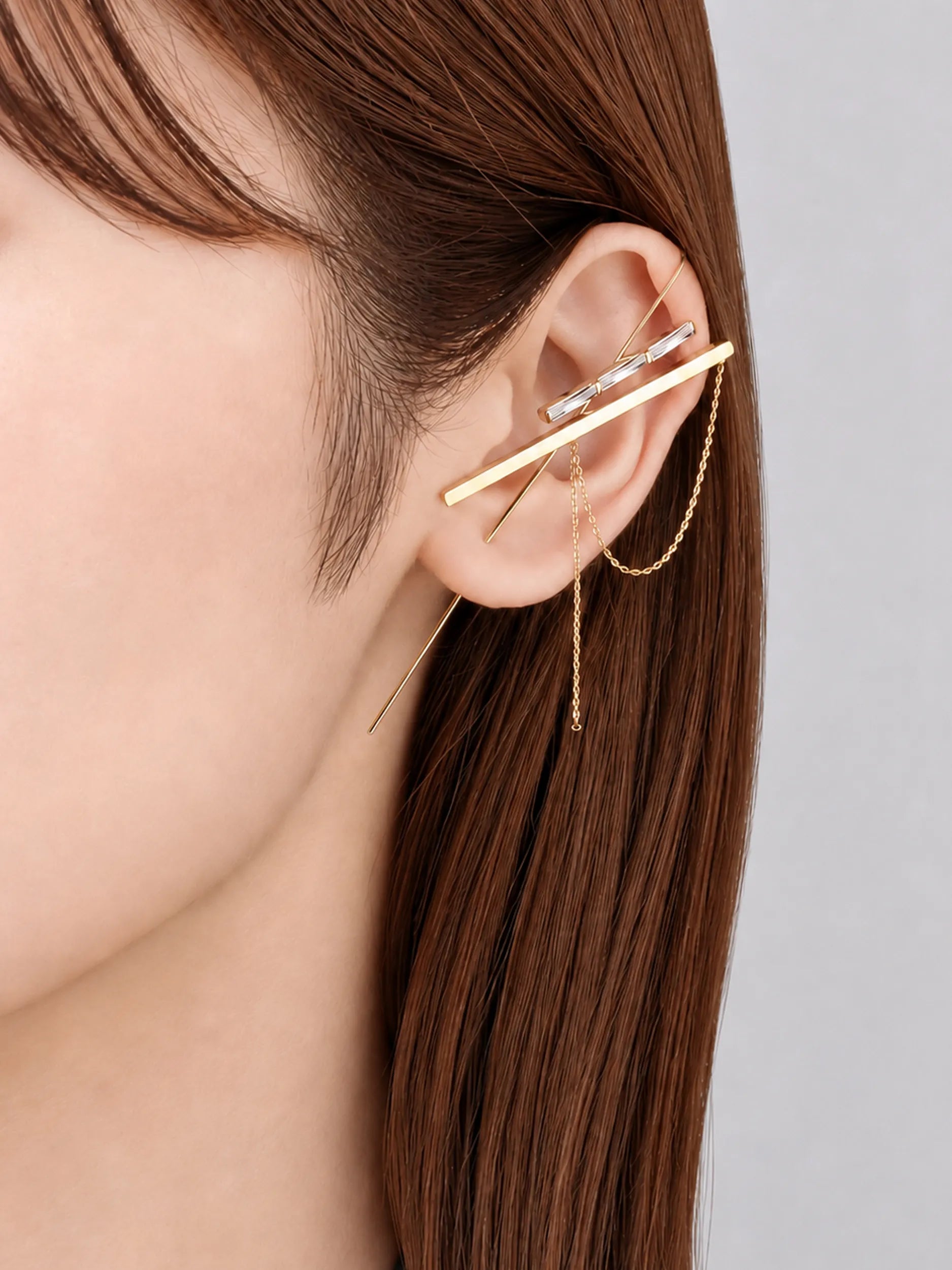 バケットプリンセスカット ダブルバー イヤーフックピアス