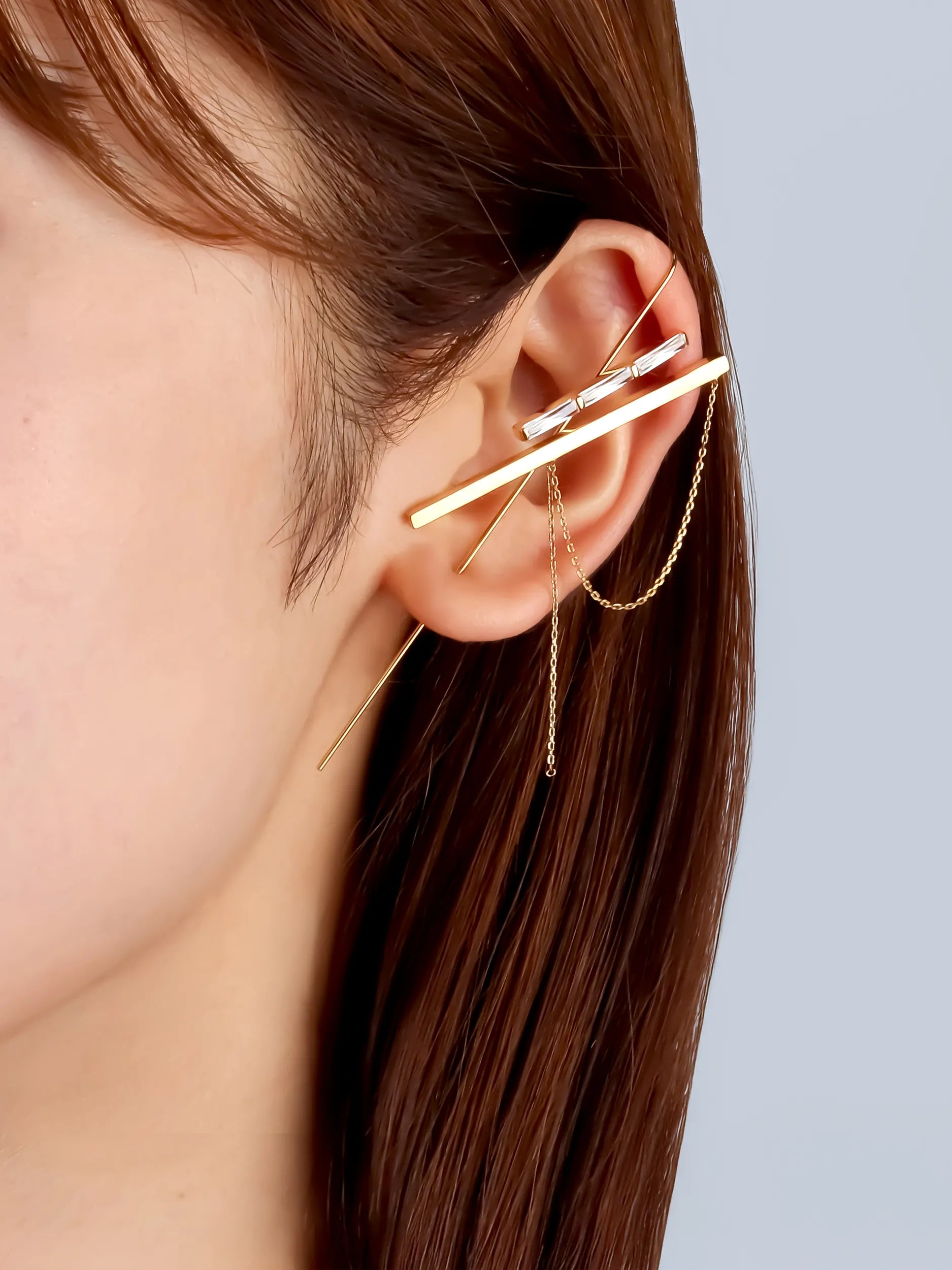 バケットプリンセスカット ダブルバー イヤーフックピアス