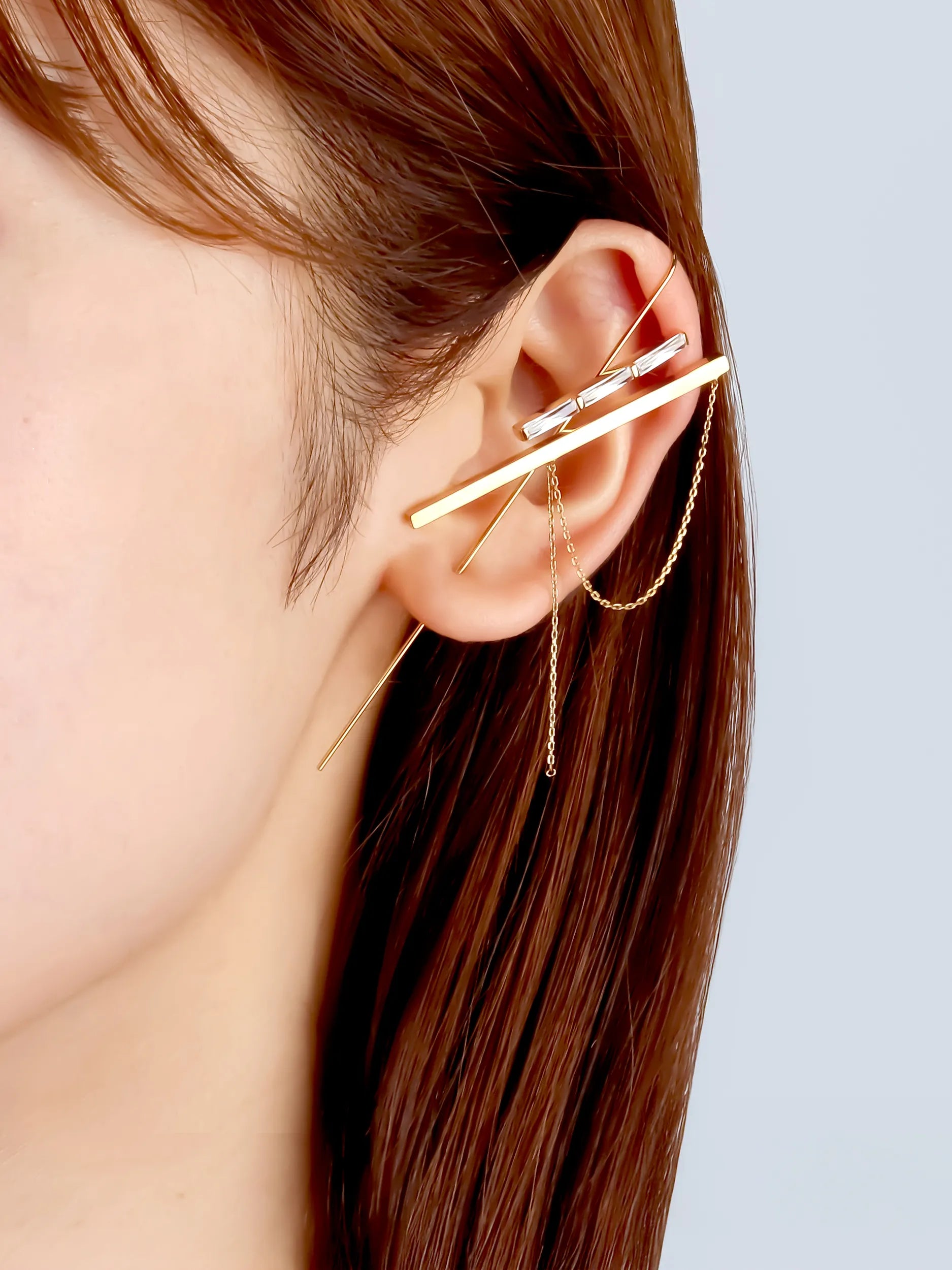 バケットプリンセスカット ダブルバー イヤーフックピアス