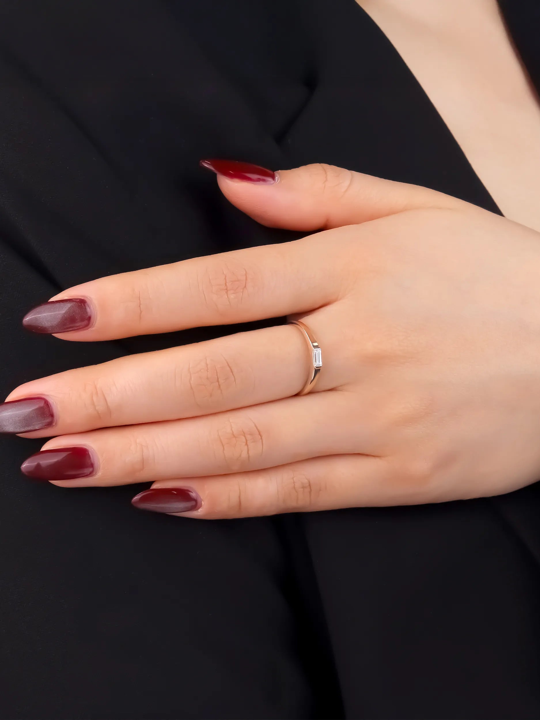 K10YG ラボダイヤ バゲットカット ホールド リング