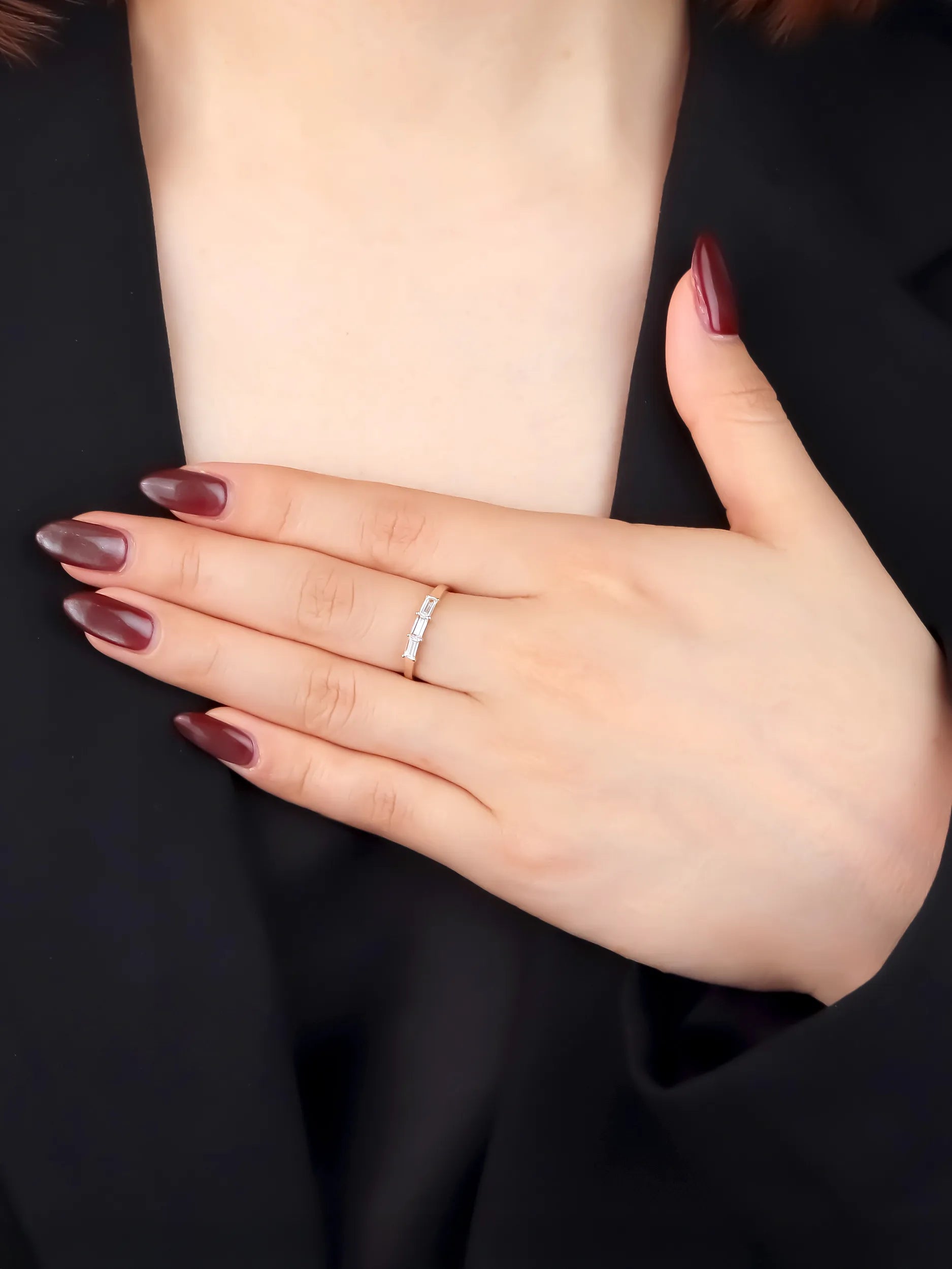 K10YG ラボダイヤ バゲットプリンセスカット トリプレット リング