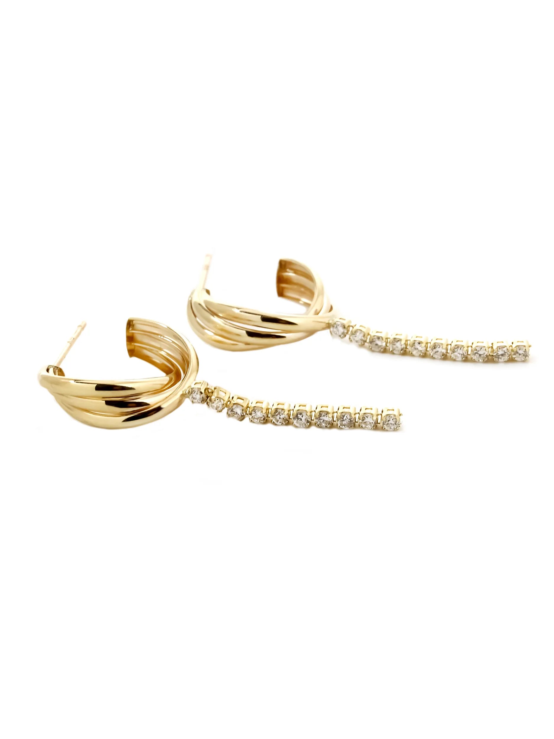 [Airy Gold] [Silk chain] K10YG ラボダイヤ クロスライン フープピアス