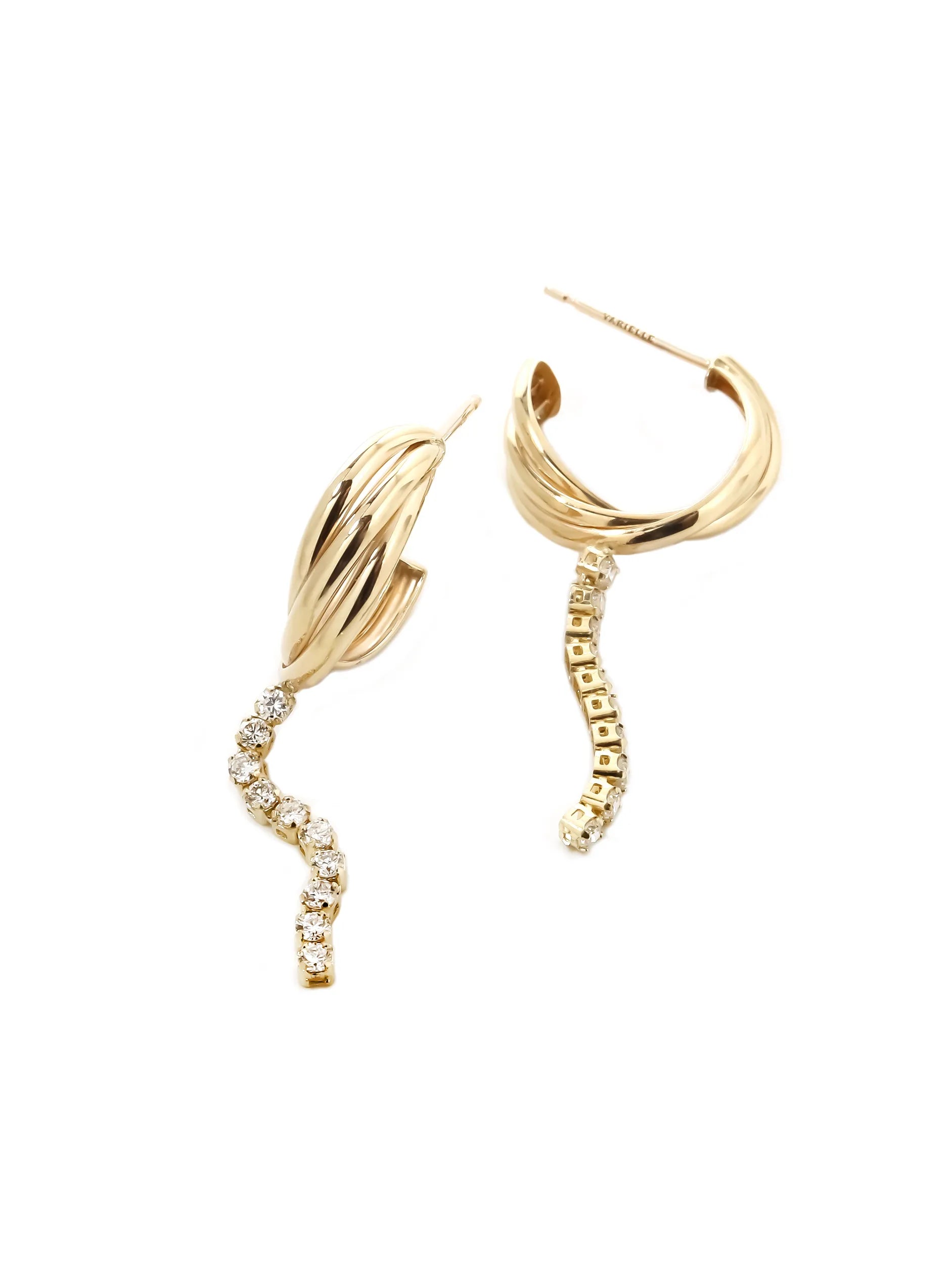 [Airy Gold] [Silk chain] K10YG ラボダイヤ クロスライン フープピアス