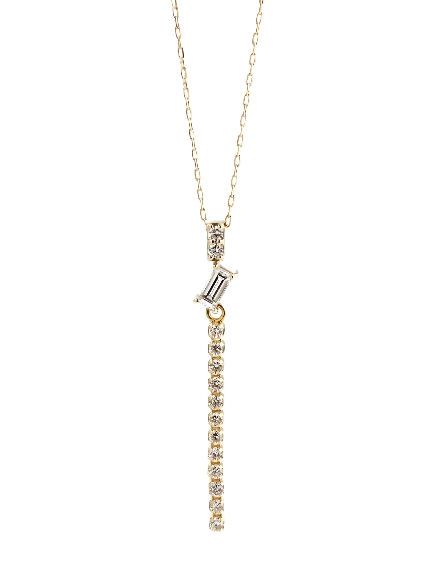 [Silk chain] K10YG ラボダイヤ バゲットカット ライン ネックレス