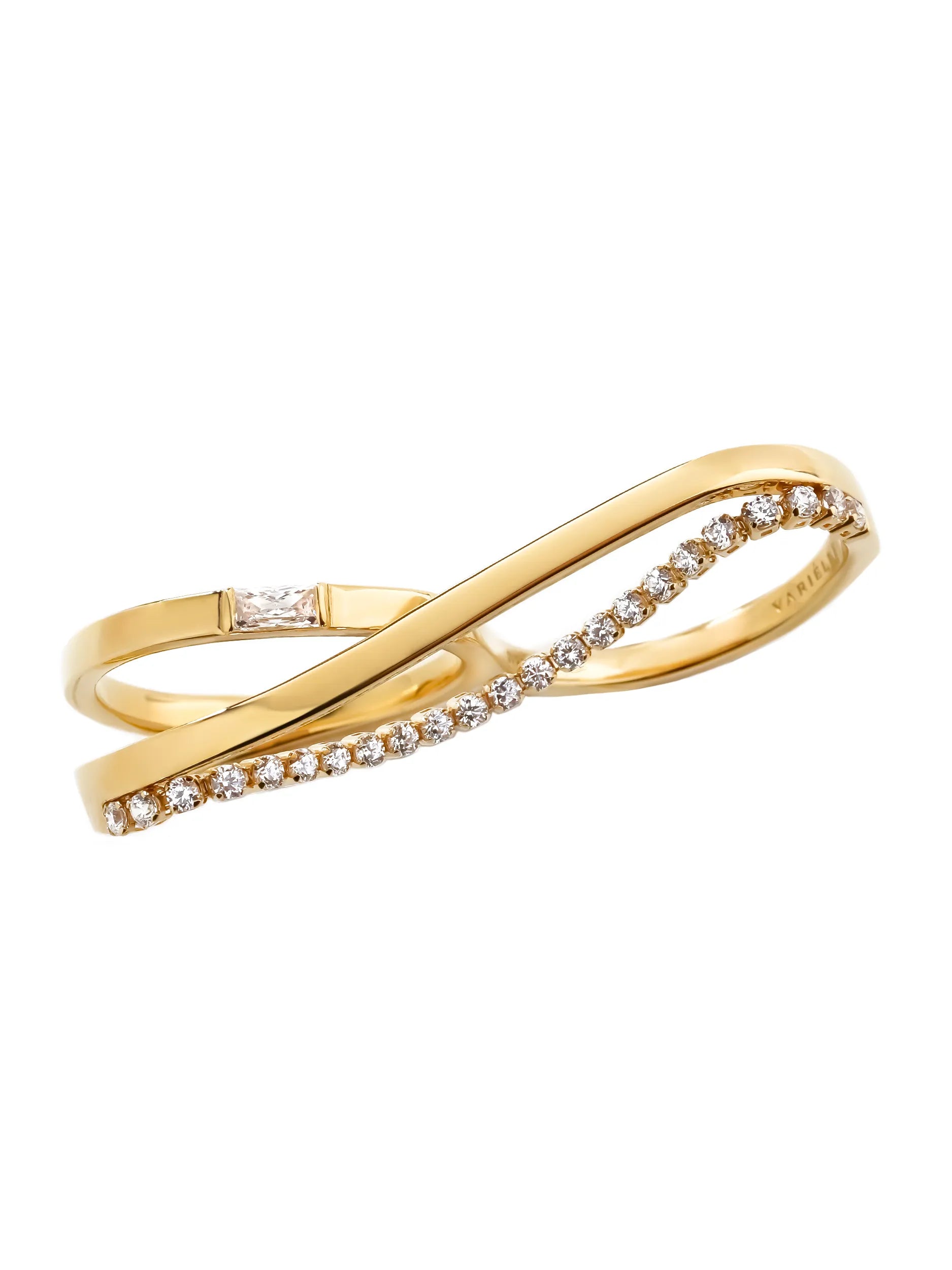 [Silk chain] バゲットプリンセスカット ウェーブ ダブルフィンガーリング
