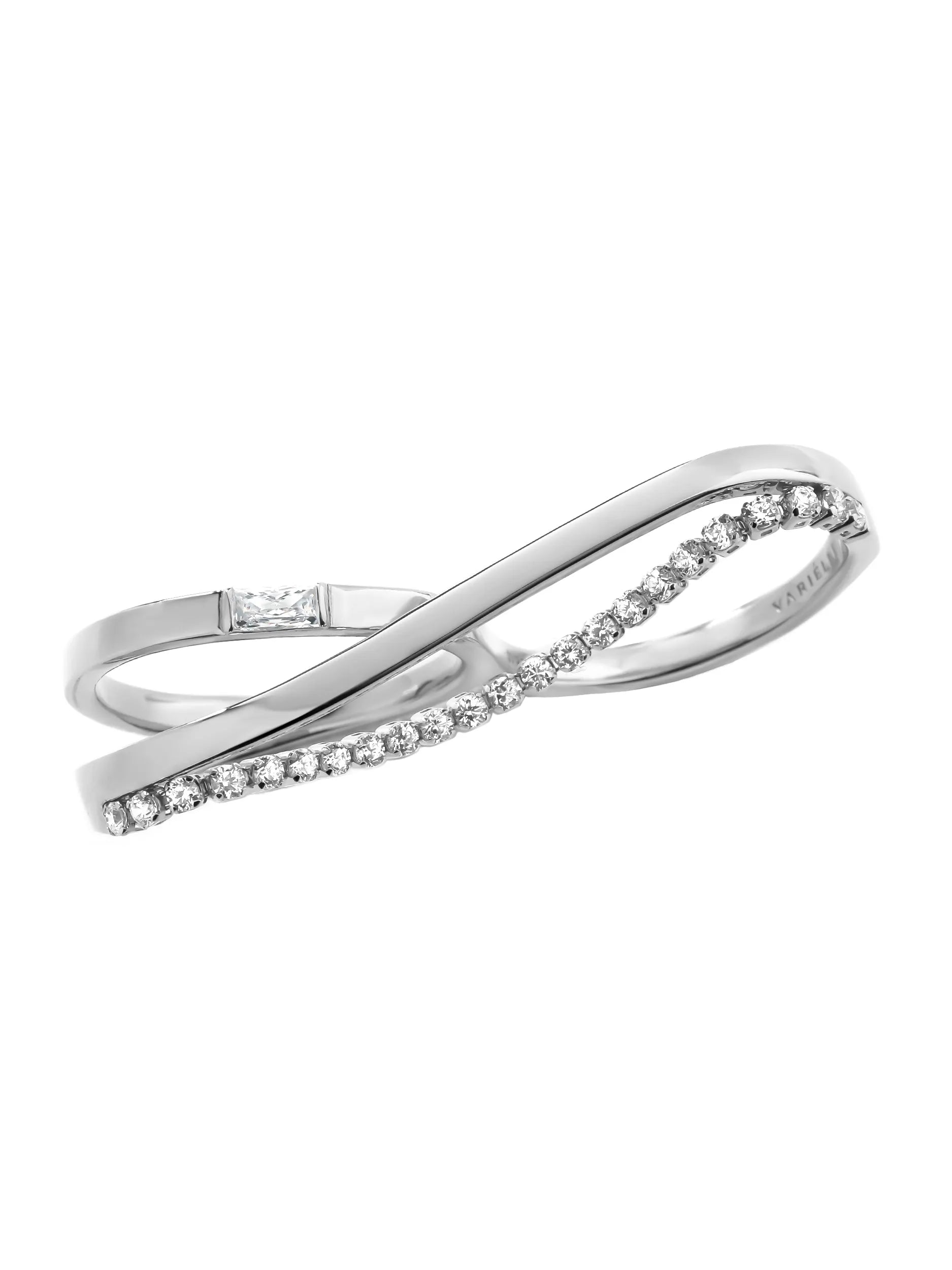 [Silk chain] バゲットプリンセスカット ウェーブ ダブルフィンガーリング