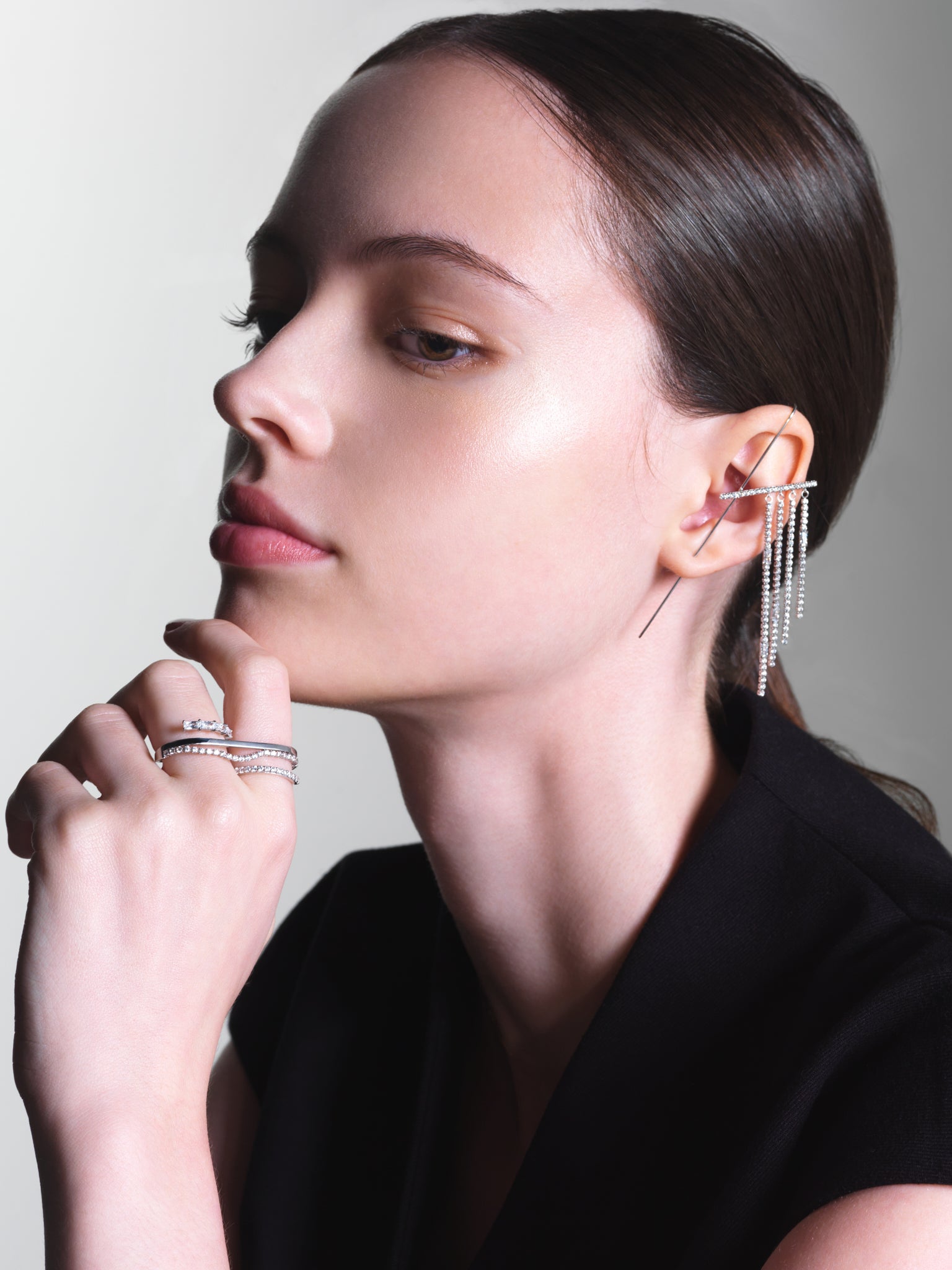 [Silk chain] バゲットカット ドレープ  ダブルフィンガーリング