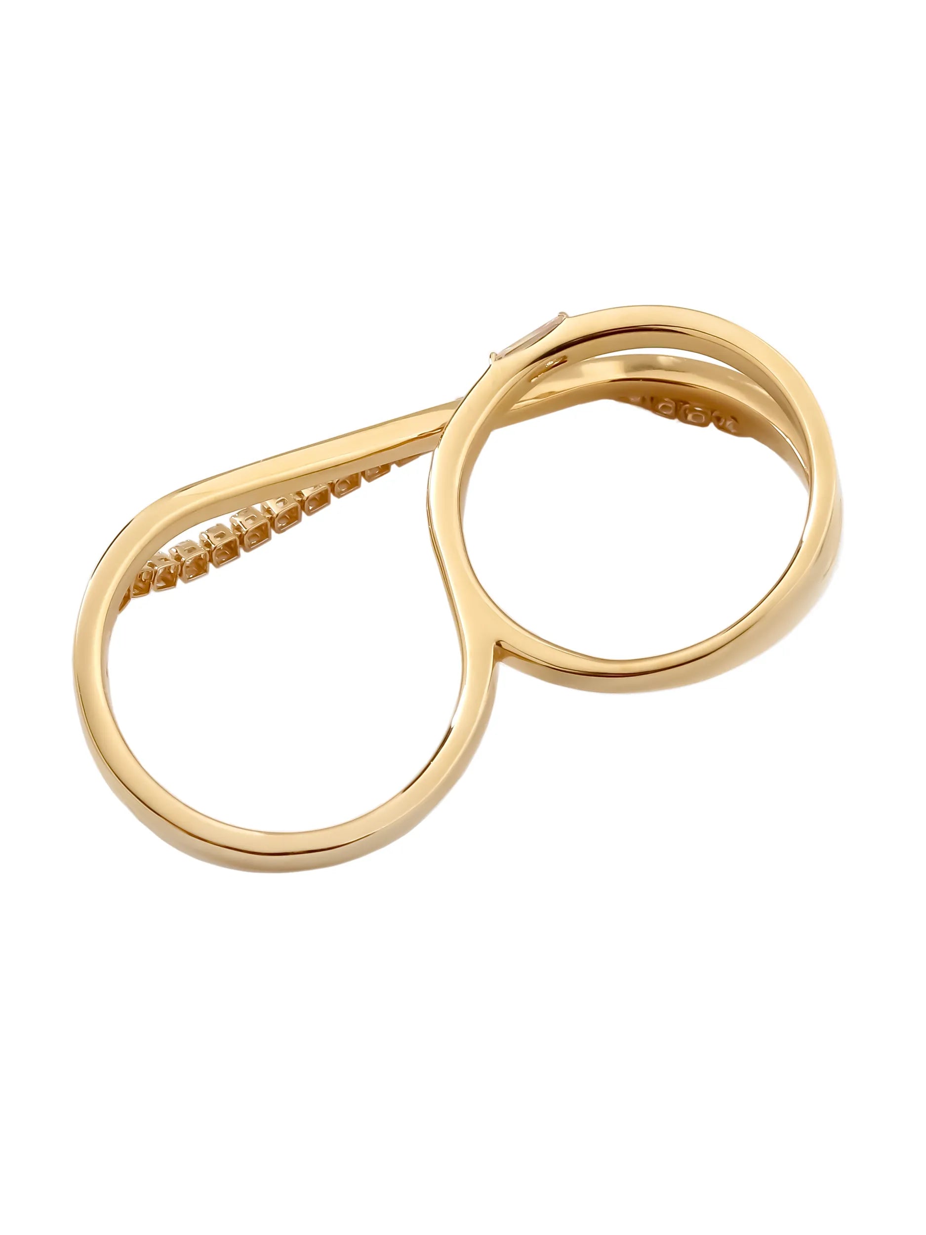 [Silk chain] バゲットプリンセスカット ウェーブ ダブルフィンガーリング