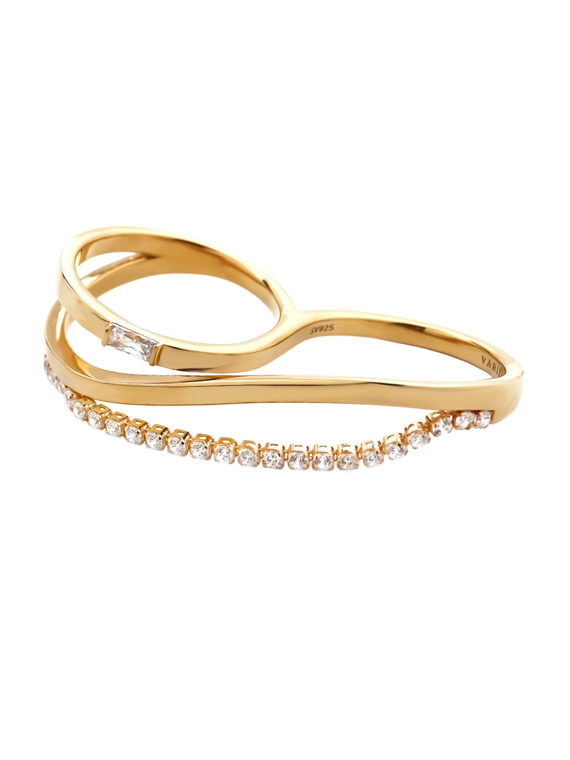 [Silk chain] バゲットプリンセスカット ウェーブ ダブルフィンガーリング