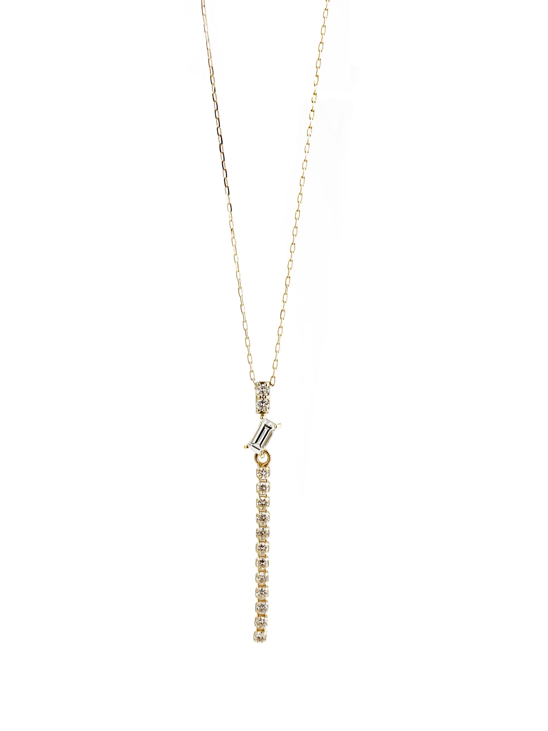 [Silk chain] K10YG ラボダイヤ バゲットカット ライン ネックレス