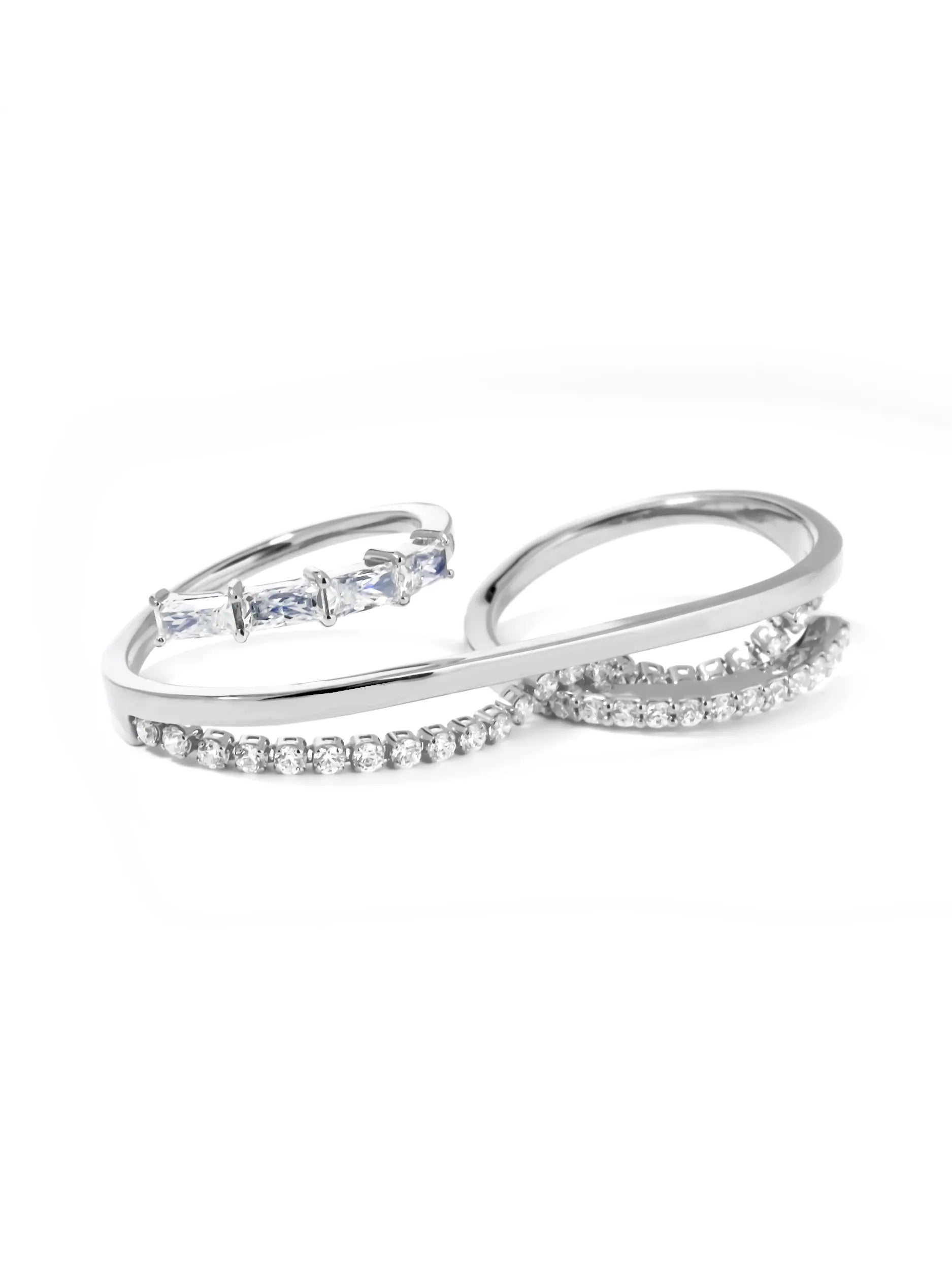 [Silk chain] バゲットプリンセスカット ドレープ  ダブルフィンガーリング