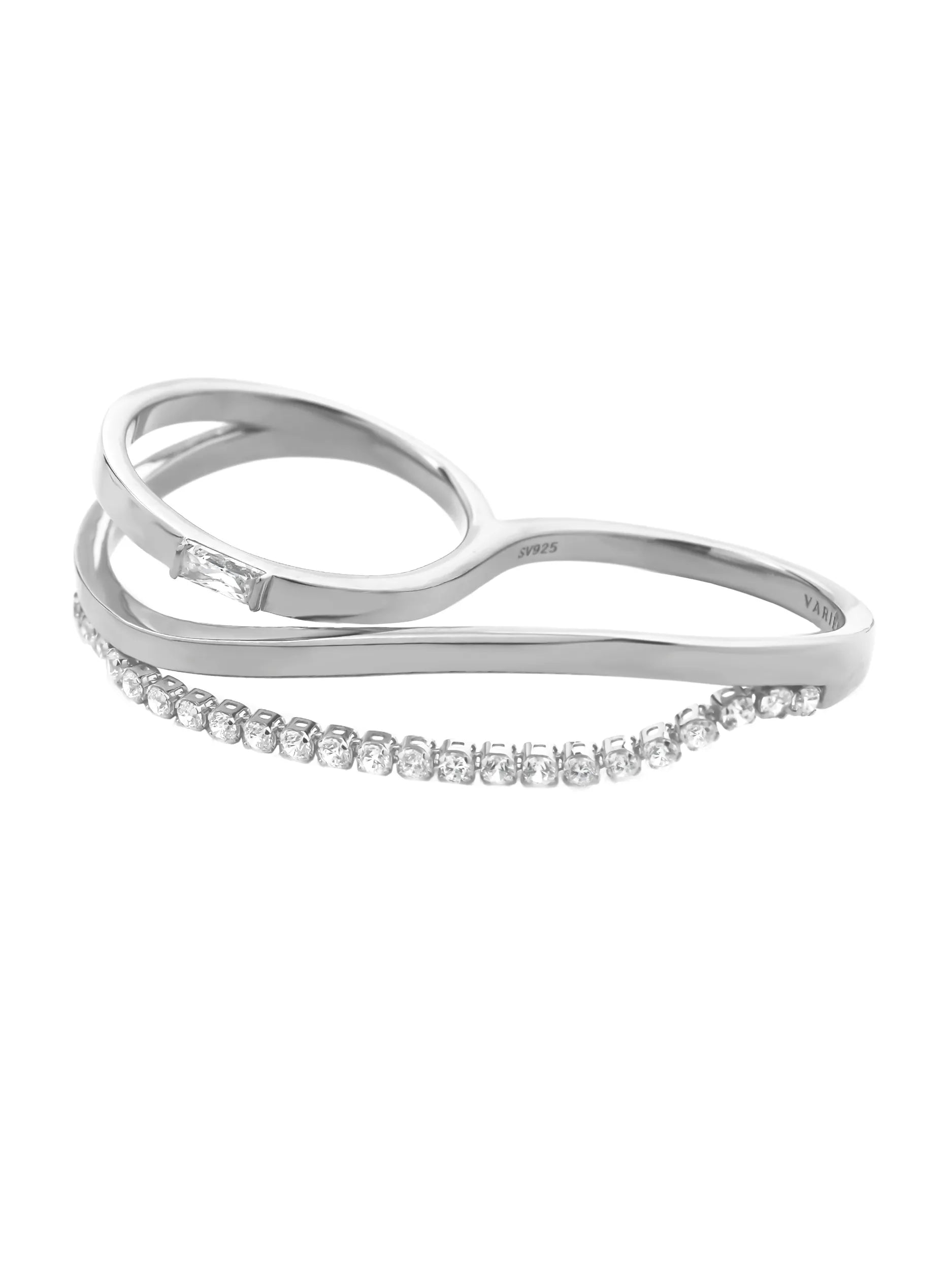 [Silk chain] バゲットプリンセスカット ウェーブ ダブルフィンガーリング