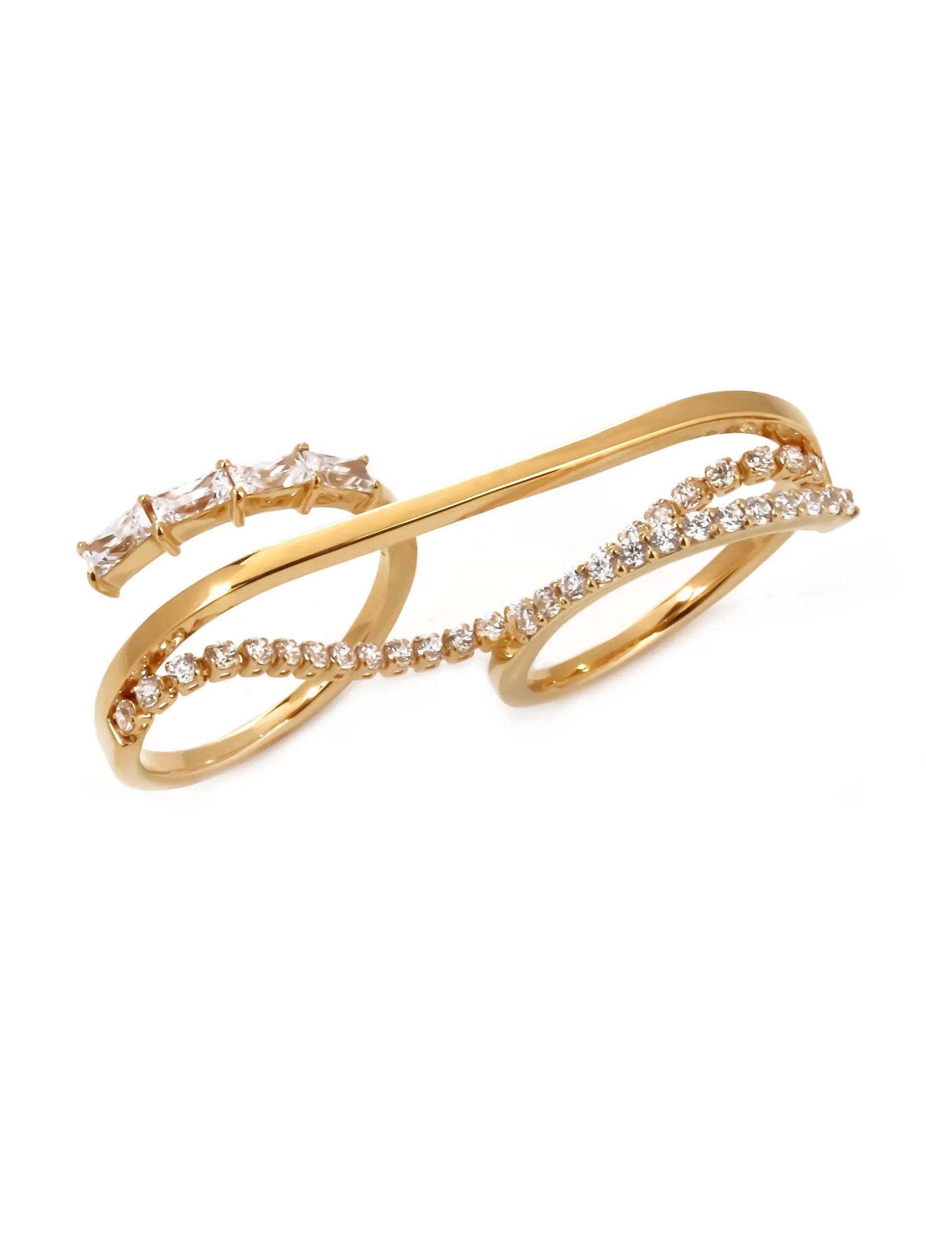 [Silk chain] バゲットプリンセスカット ドレープ　ダブルフィンガーリング