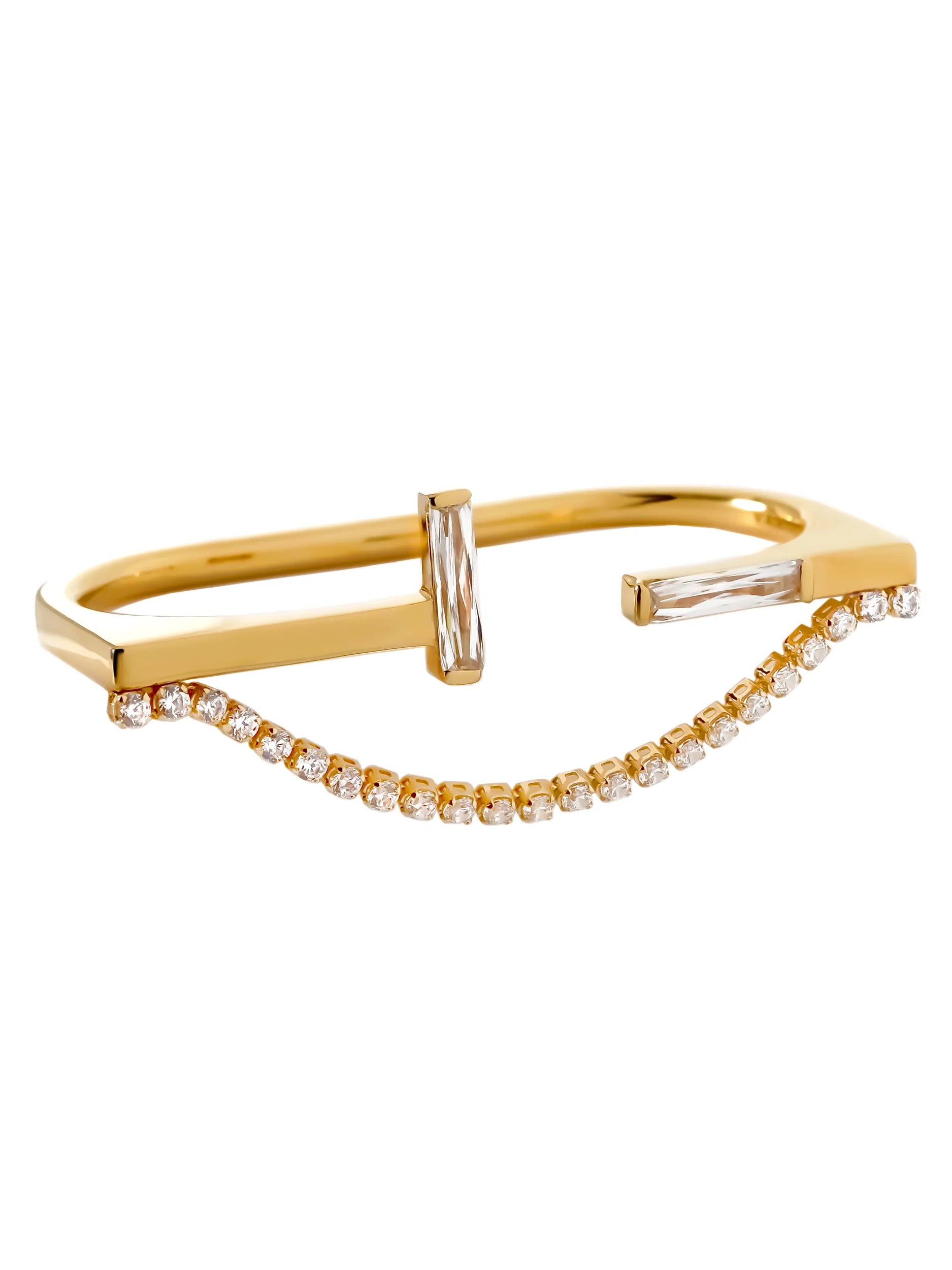 [Silk chain] バゲットプリンセスカット アパートライン ダブルフィンガーリング