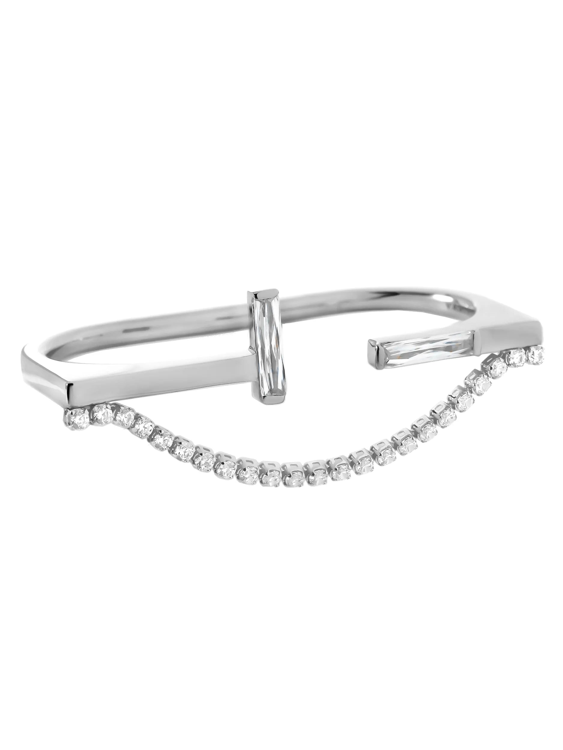 [Silk chain] バゲットプリンセスカット アパートライン ダブルフィンガーリング