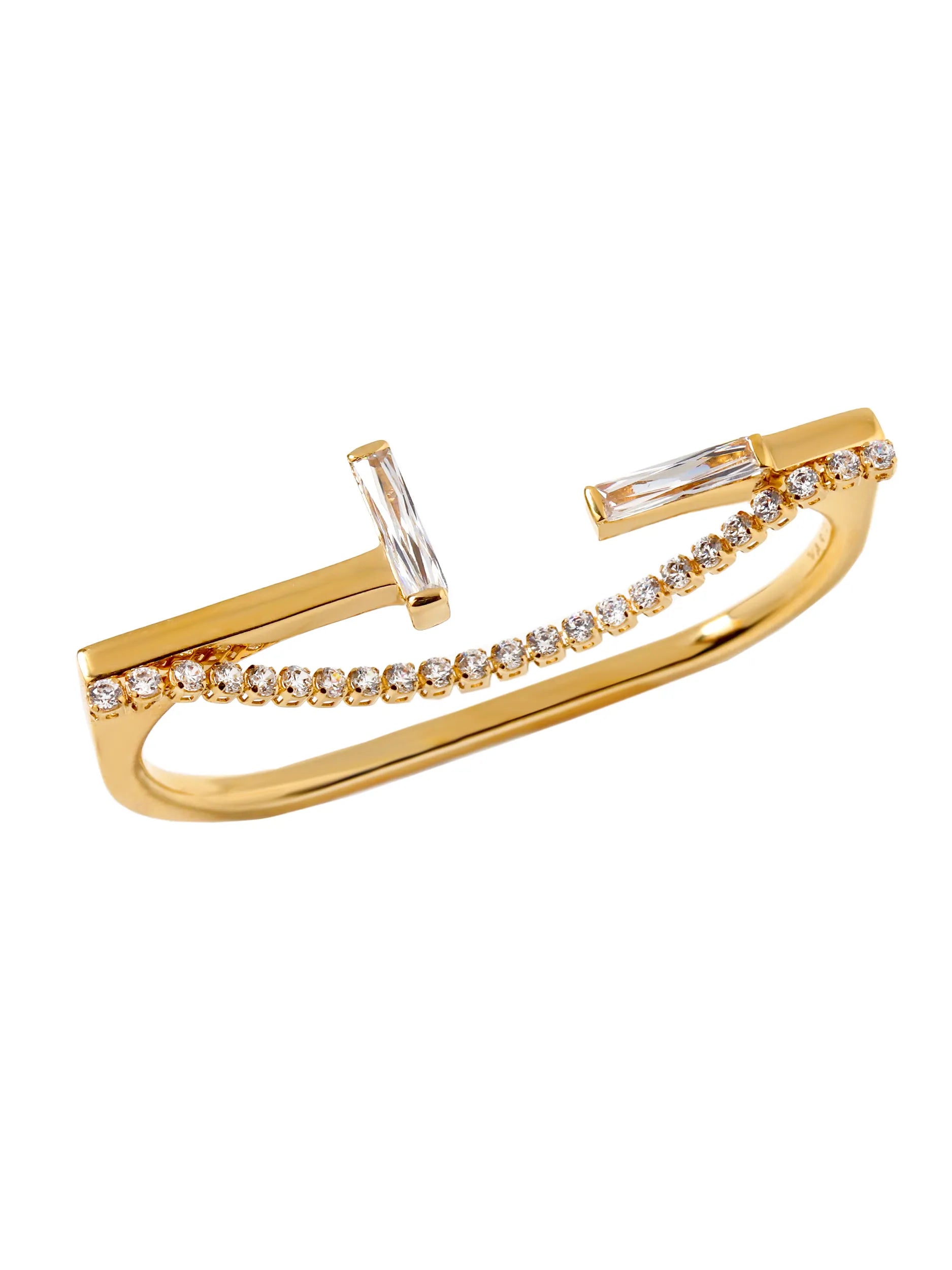 [Silk chain] バゲットプリンセスカット アパートライン ダブルフィンガーリング