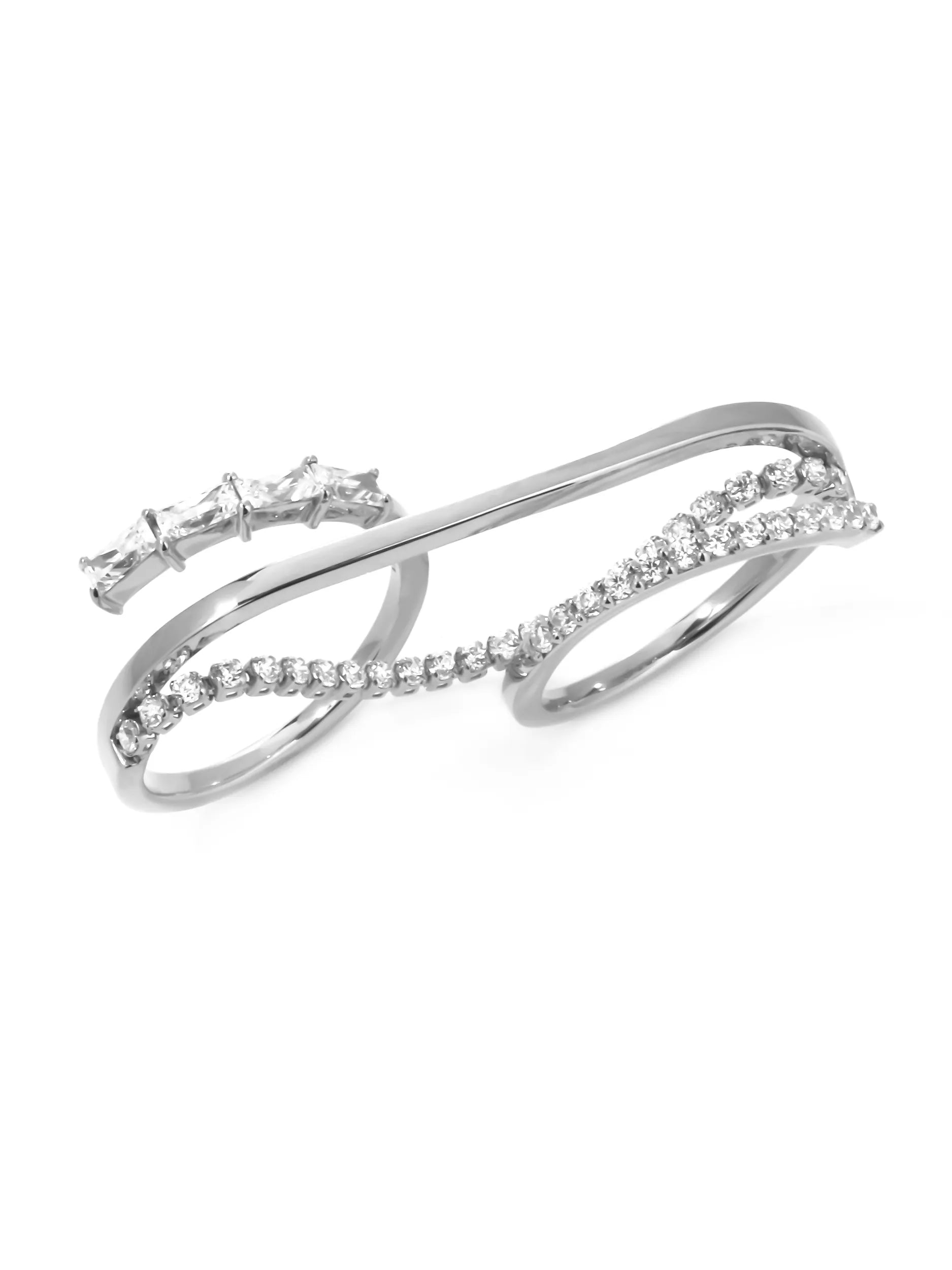 [Silk chain] バゲットプリンセスカット ドレープ　ダブルフィンガーリング