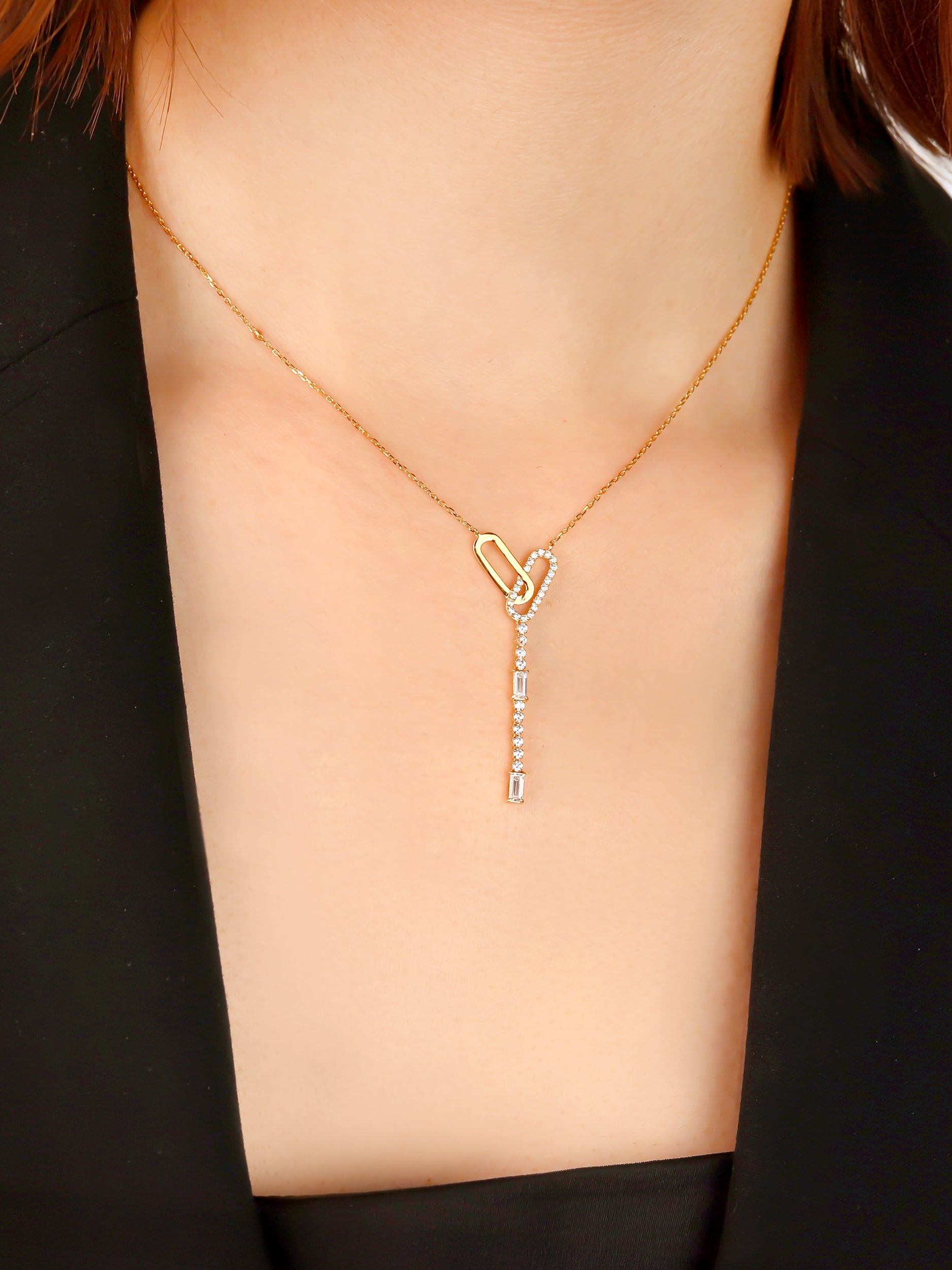 [Silk chain] バゲットカット オーバルライン ネックレス