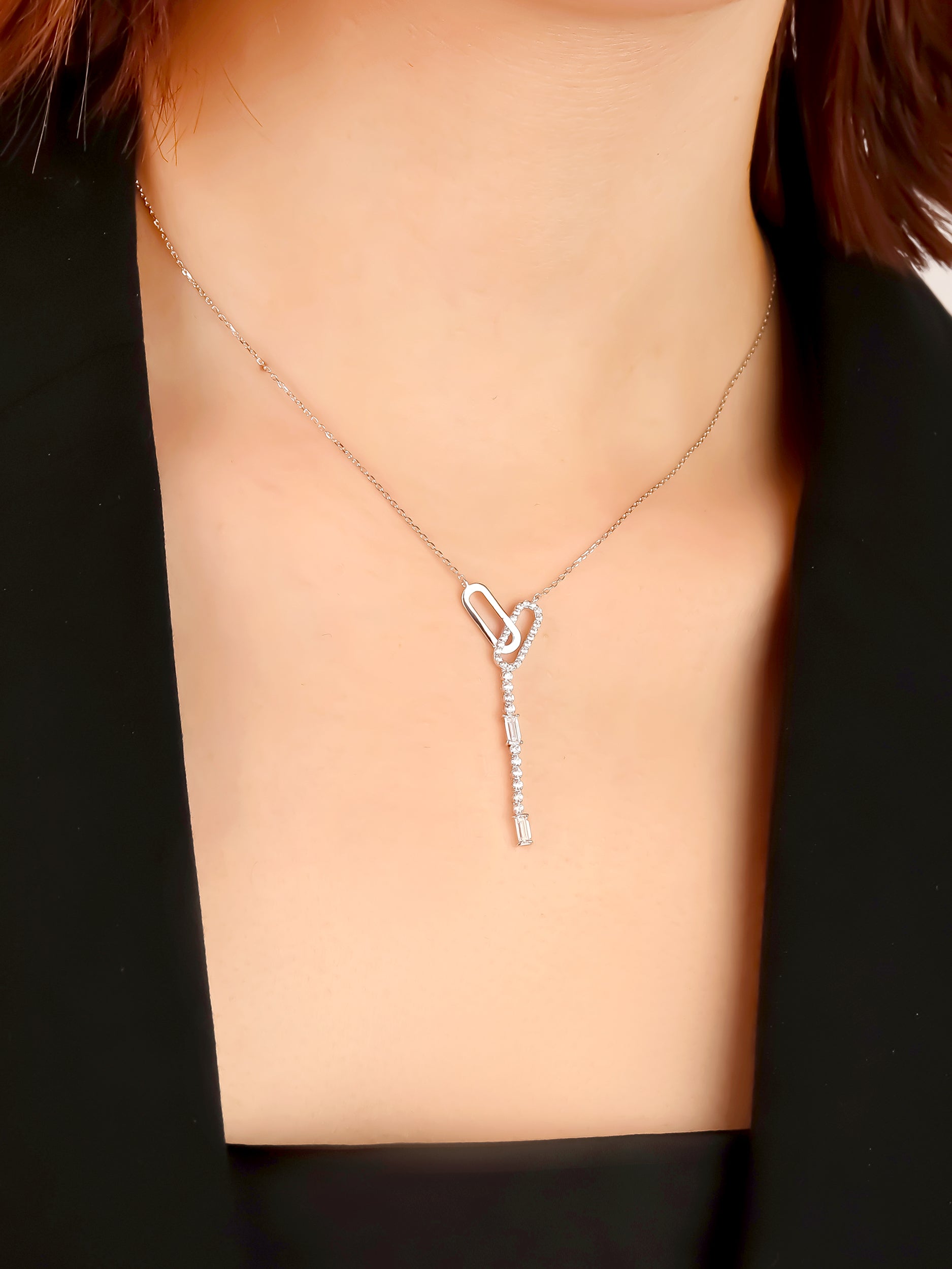 [Silk chain] バゲットカット オーバルライン ネックレス