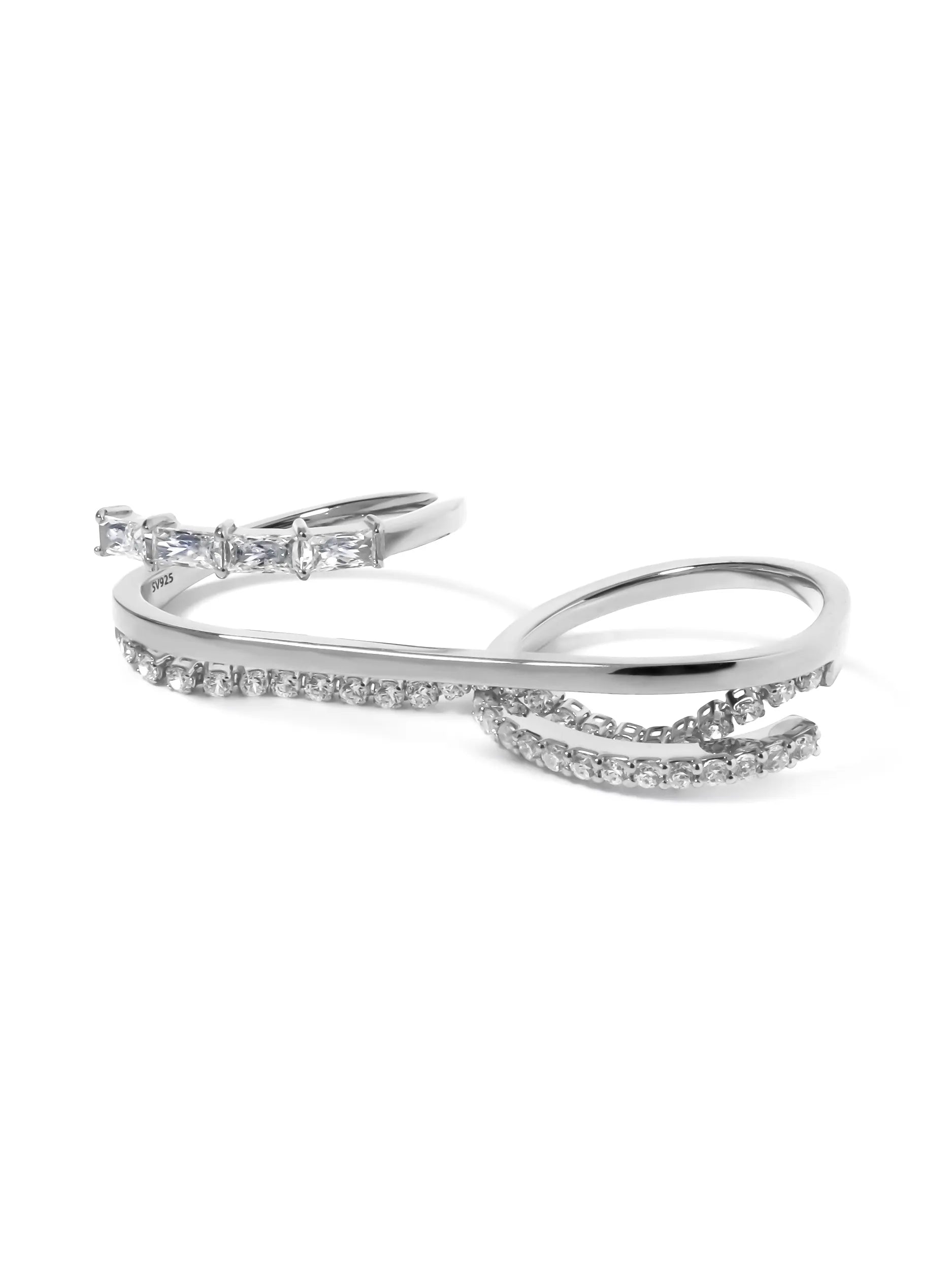 [Silk chain] バゲットプリンセスカット ドレープ  ダブルフィンガーリング