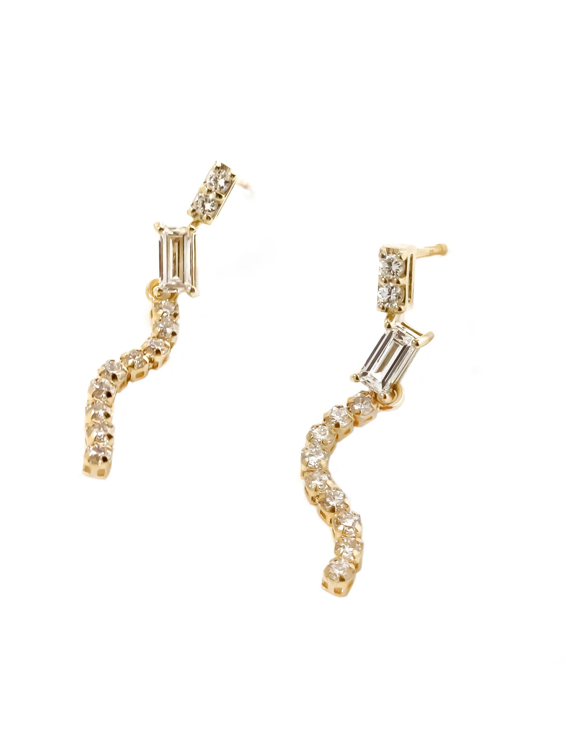 [Silk chain] K10YG ラボダイヤ バゲットカット ライン ピアス