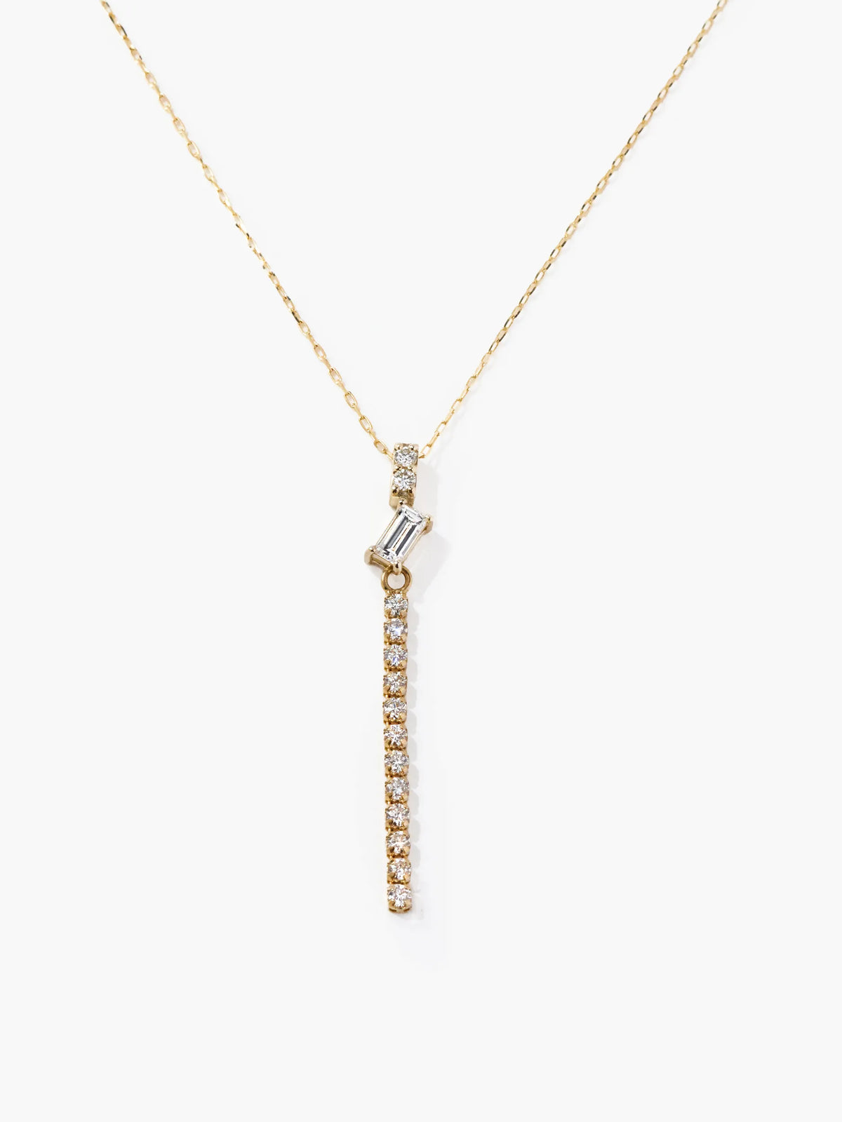 [Silk chain] K10YG ラボダイヤ バゲットカット ライン ネックレス