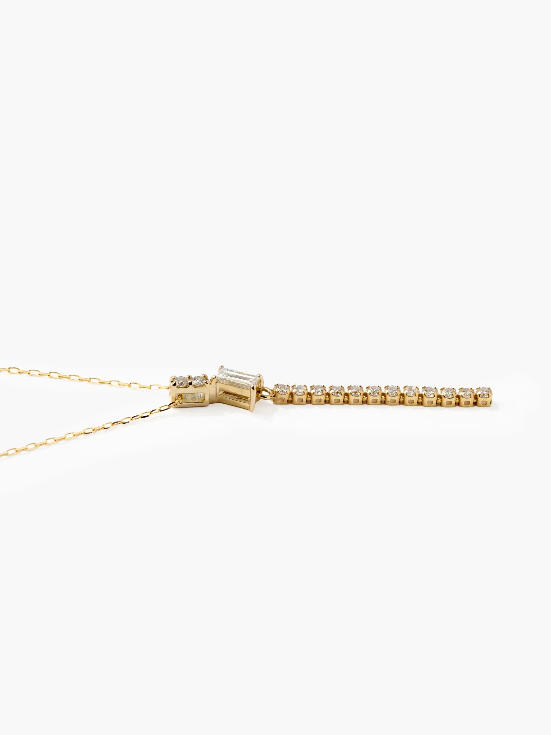 [Silk chain] K10YG ラボダイヤ バゲットカット ライン ネックレス