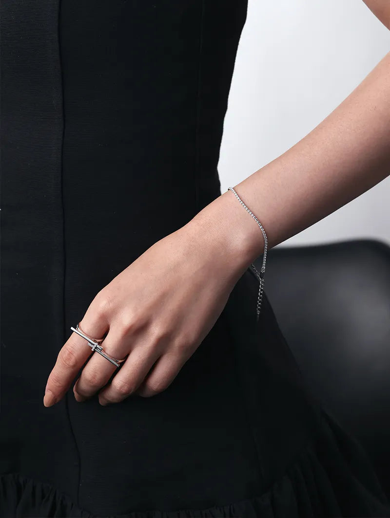 [Silk chain] ライン ブレスレット　1.5mmストーン