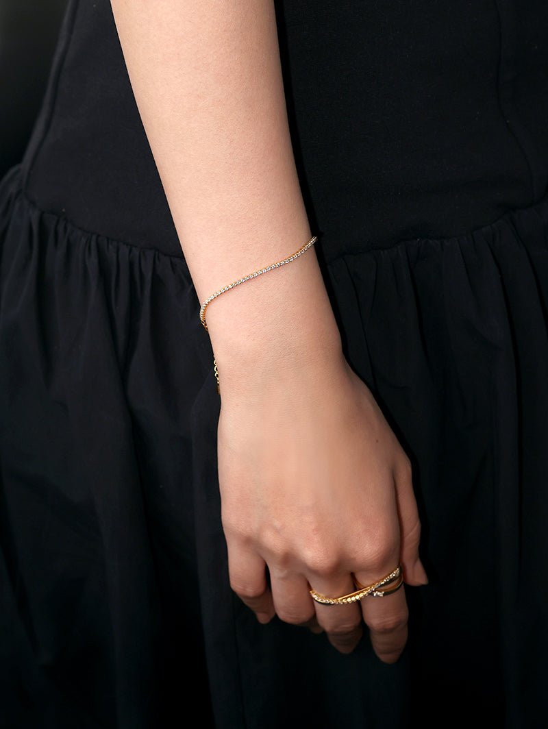 [Silk chain] ライン ブレスレット　1.5mmストーン