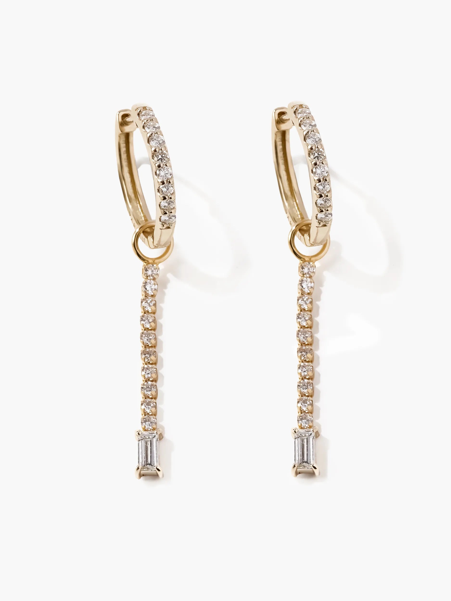 [Silk chain] K10YG ラボダイヤ バゲットカット 2way フープピアス