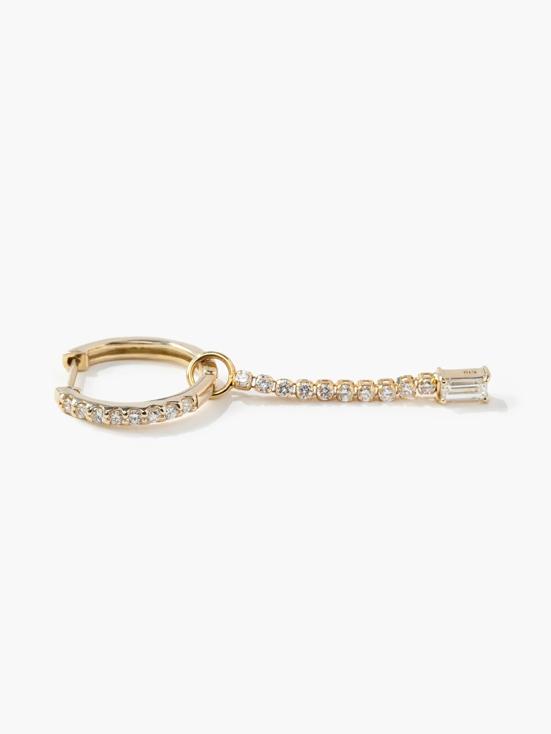 [Silk chain] K10YG ラボダイヤ バゲットカット 2way フープピアス