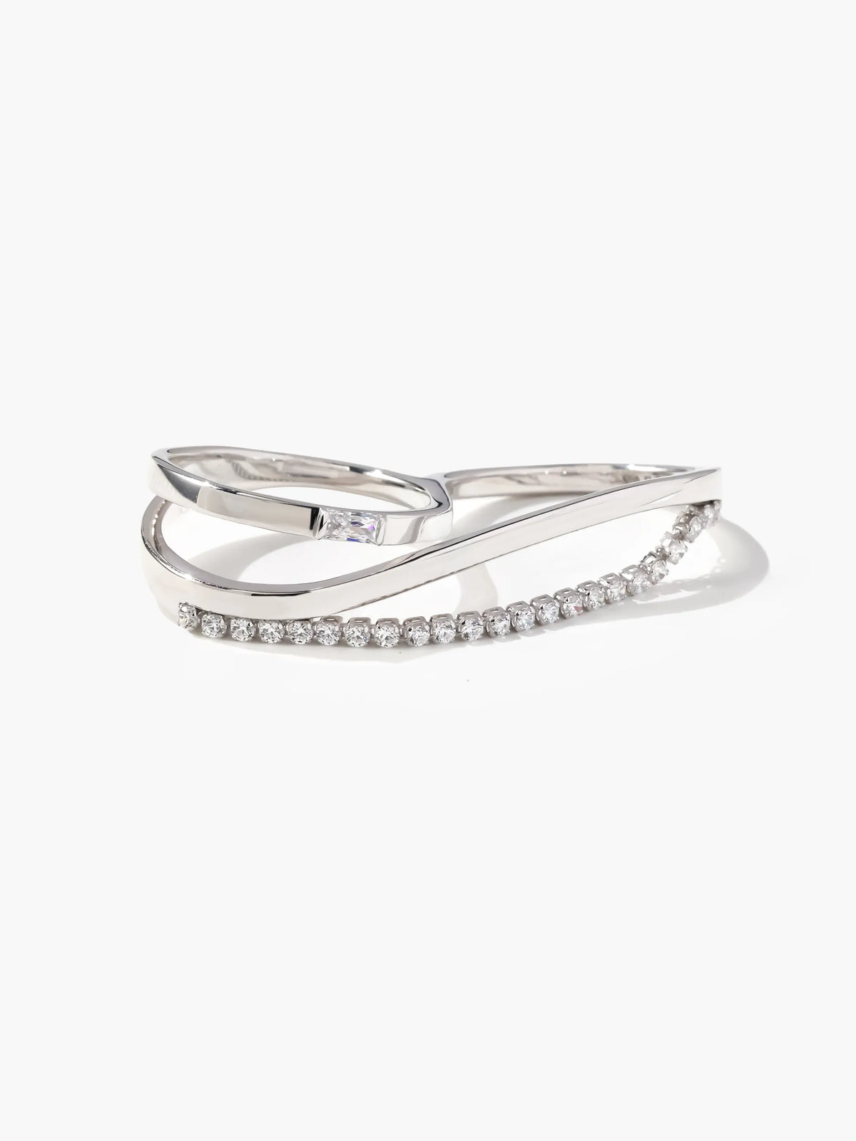 [Silk chain] バゲットプリンセスカット ウェーブ ダブルフィンガーリング