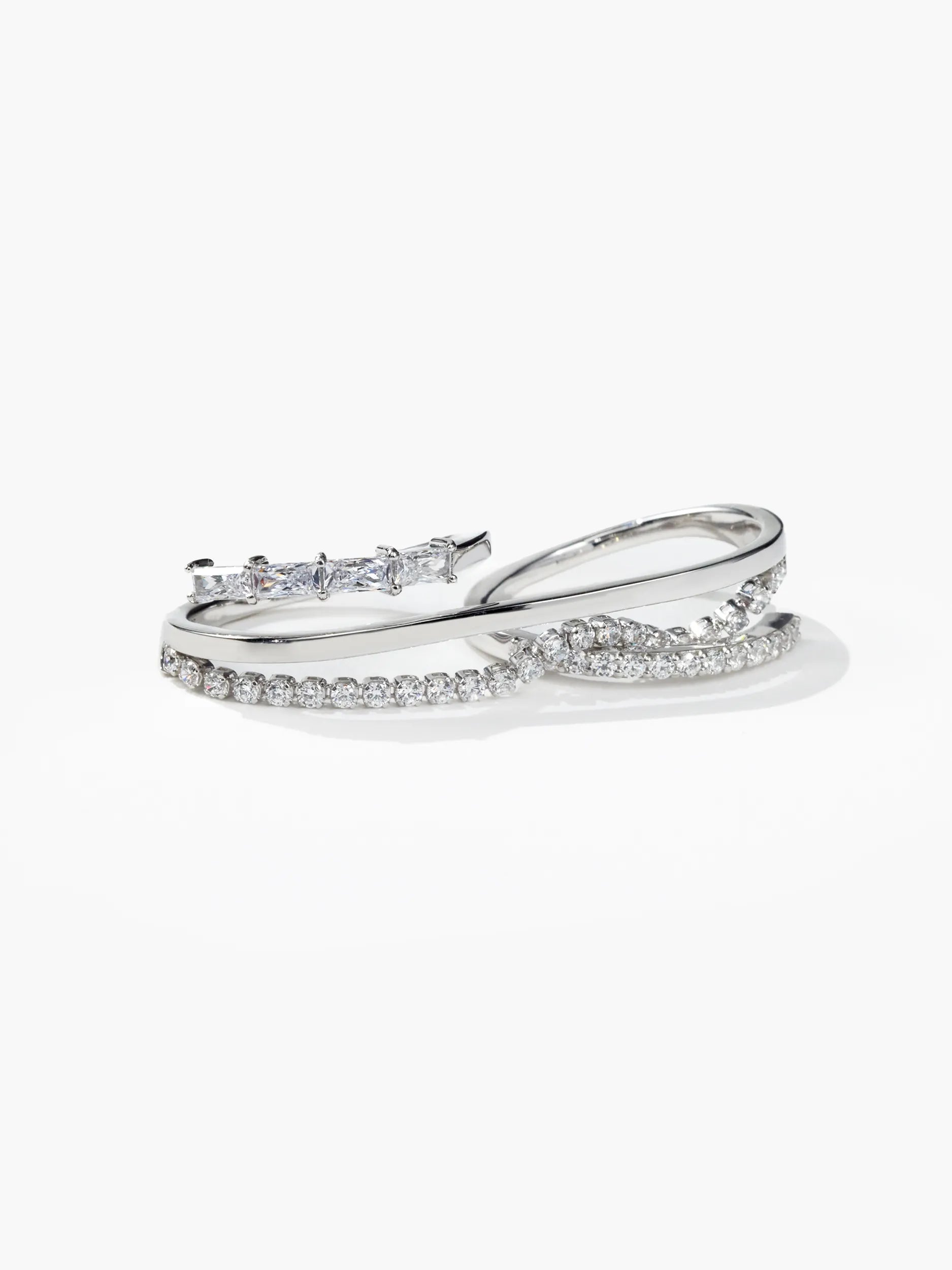 [Silk chain] バゲットプリンセスカット ドレープ　ダブルフィンガーリング