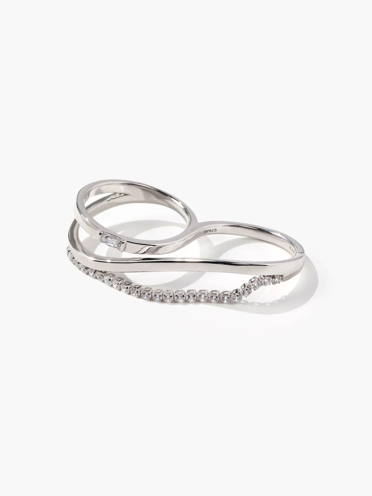 [Silk chain] バゲットプリンセスカット ウェーブ ダブルフィンガーリング