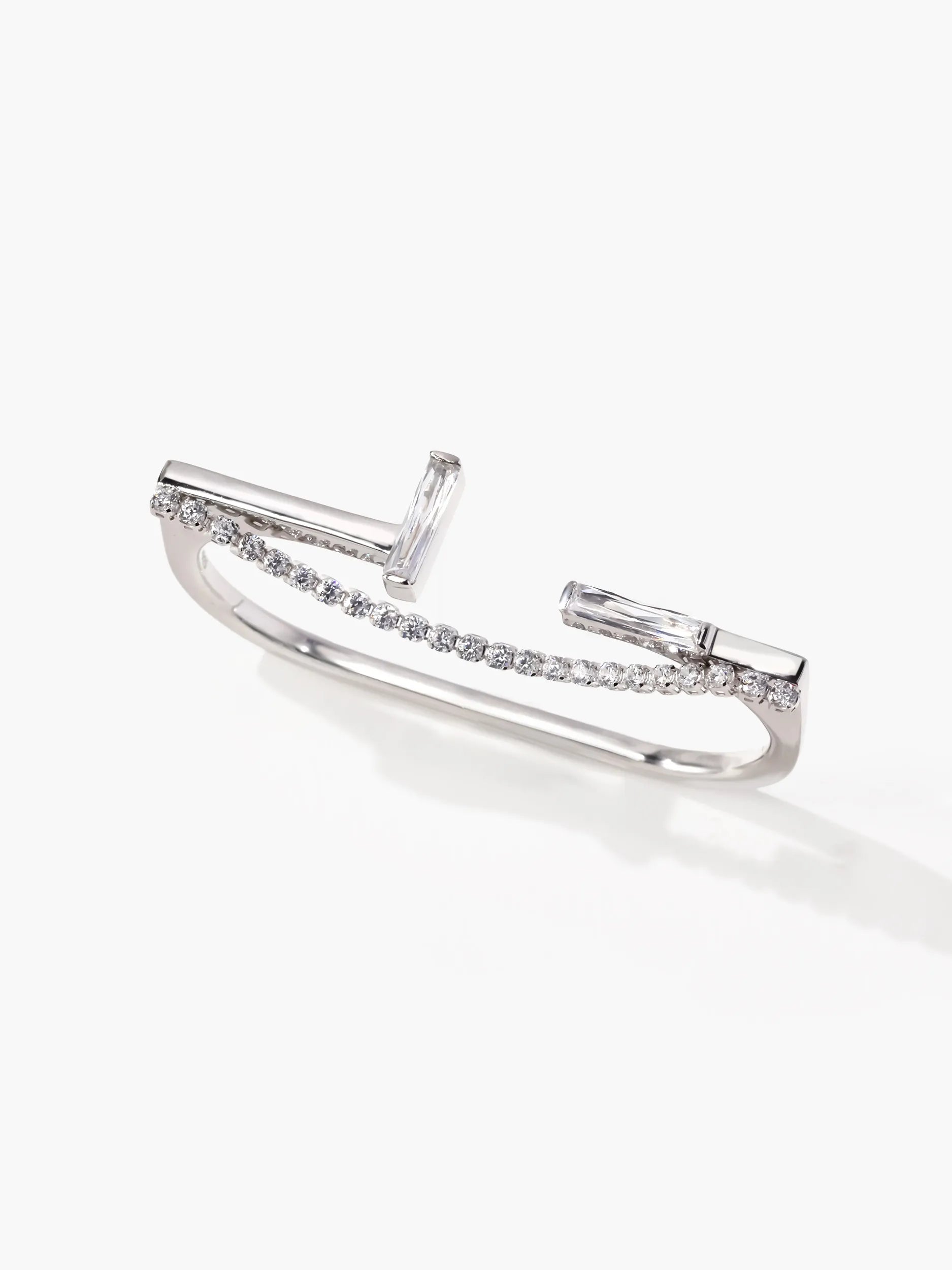 [Silk chain] バゲットプリンセスカット アパートライン ダブルフィンガーリング