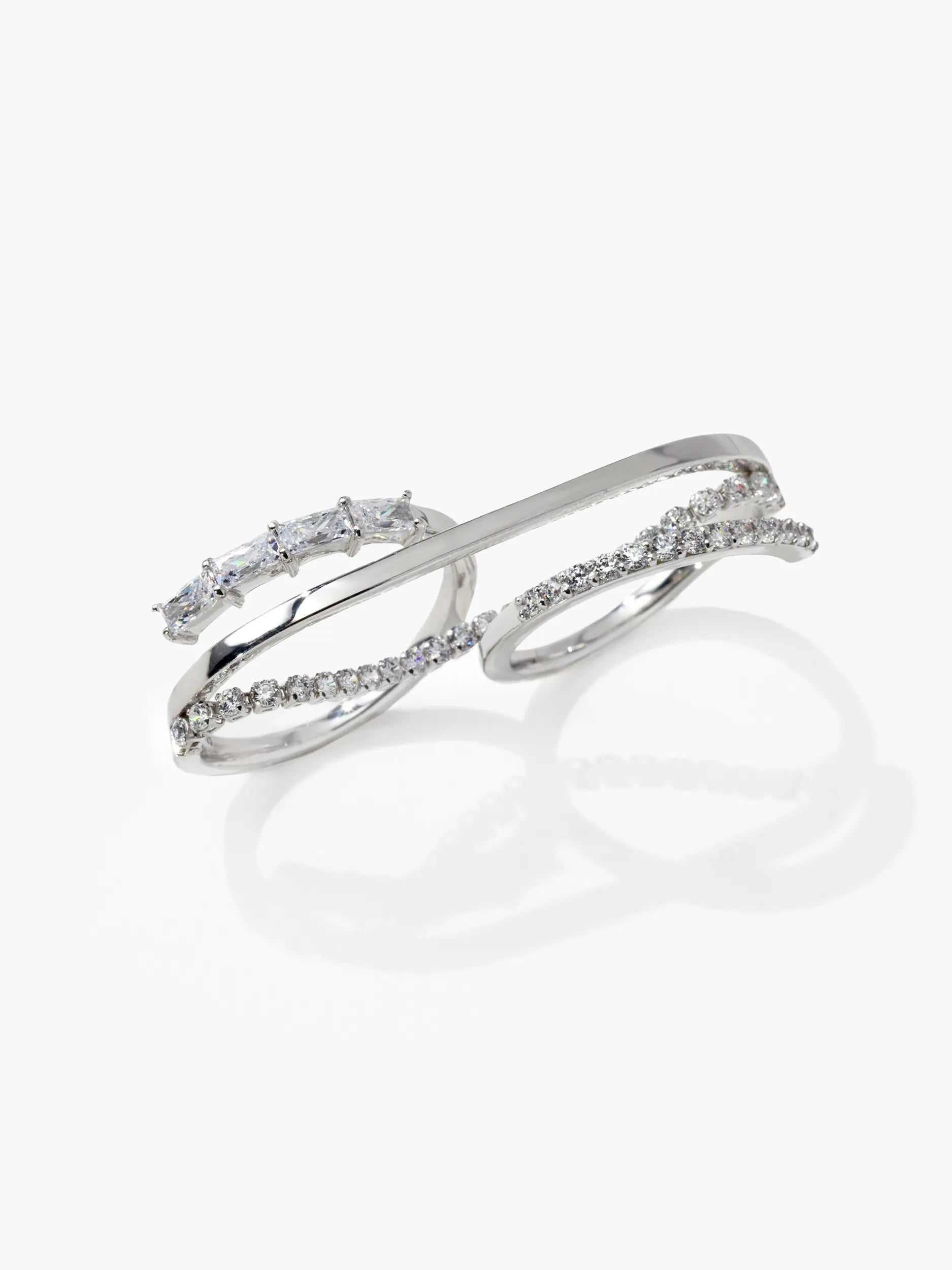 [Silk chain] バゲットプリンセスカット ドレープ　ダブルフィンガーリング