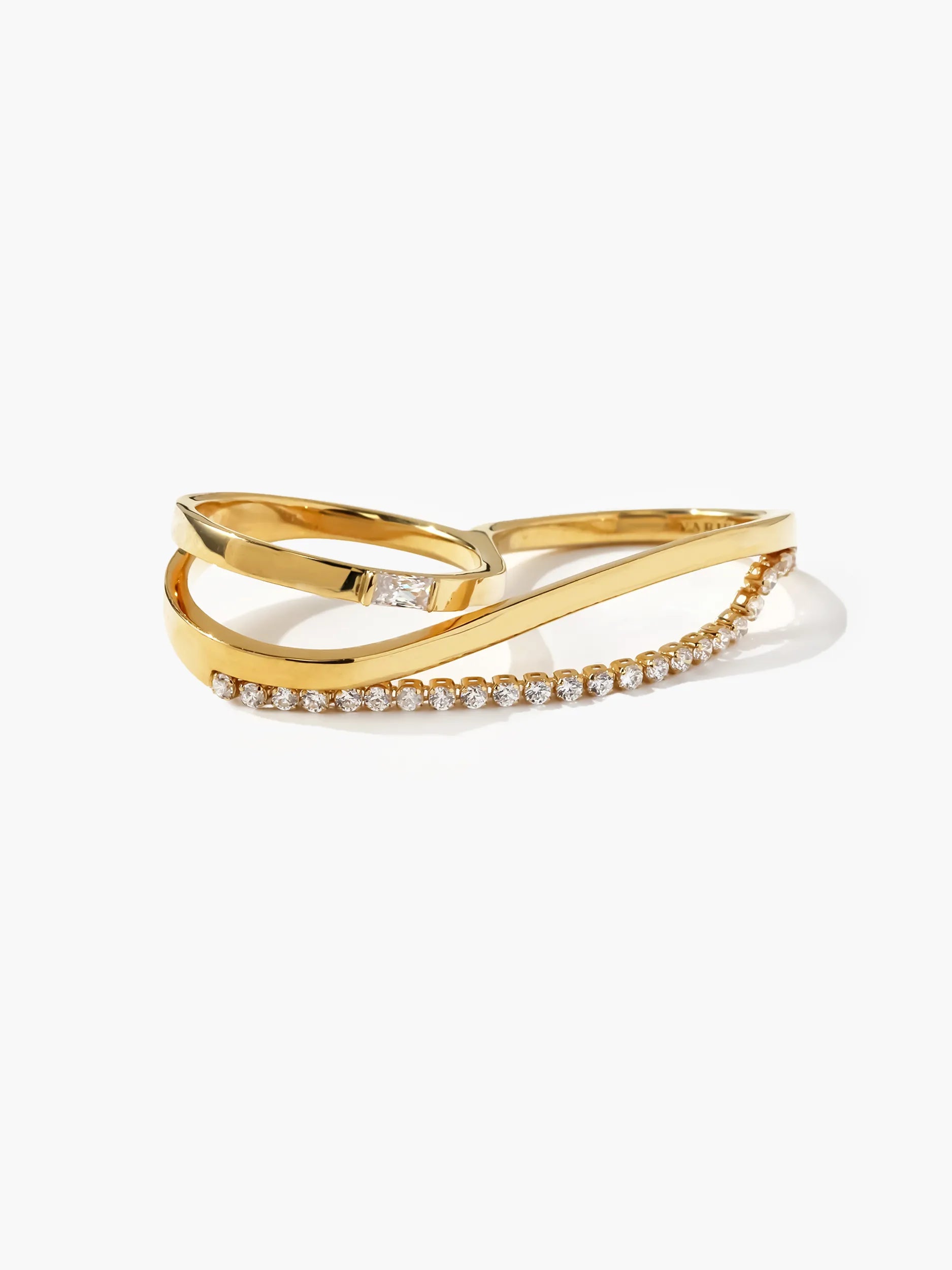 [Silk chain] バゲットプリンセスカット ウェーブ ダブルフィンガーリング