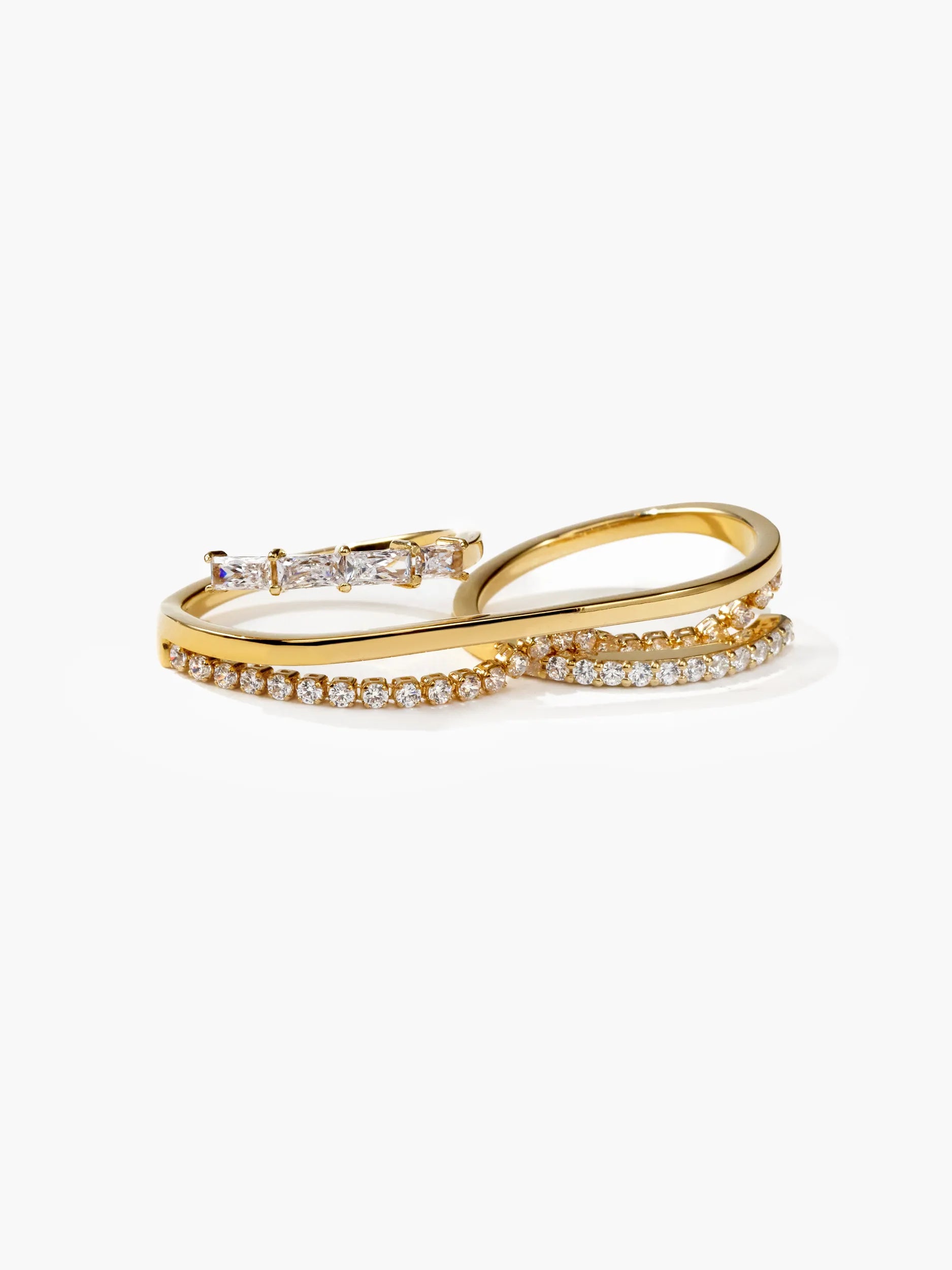 [Silk chain] バゲットプリンセスカット ドレープ　ダブルフィンガーリング