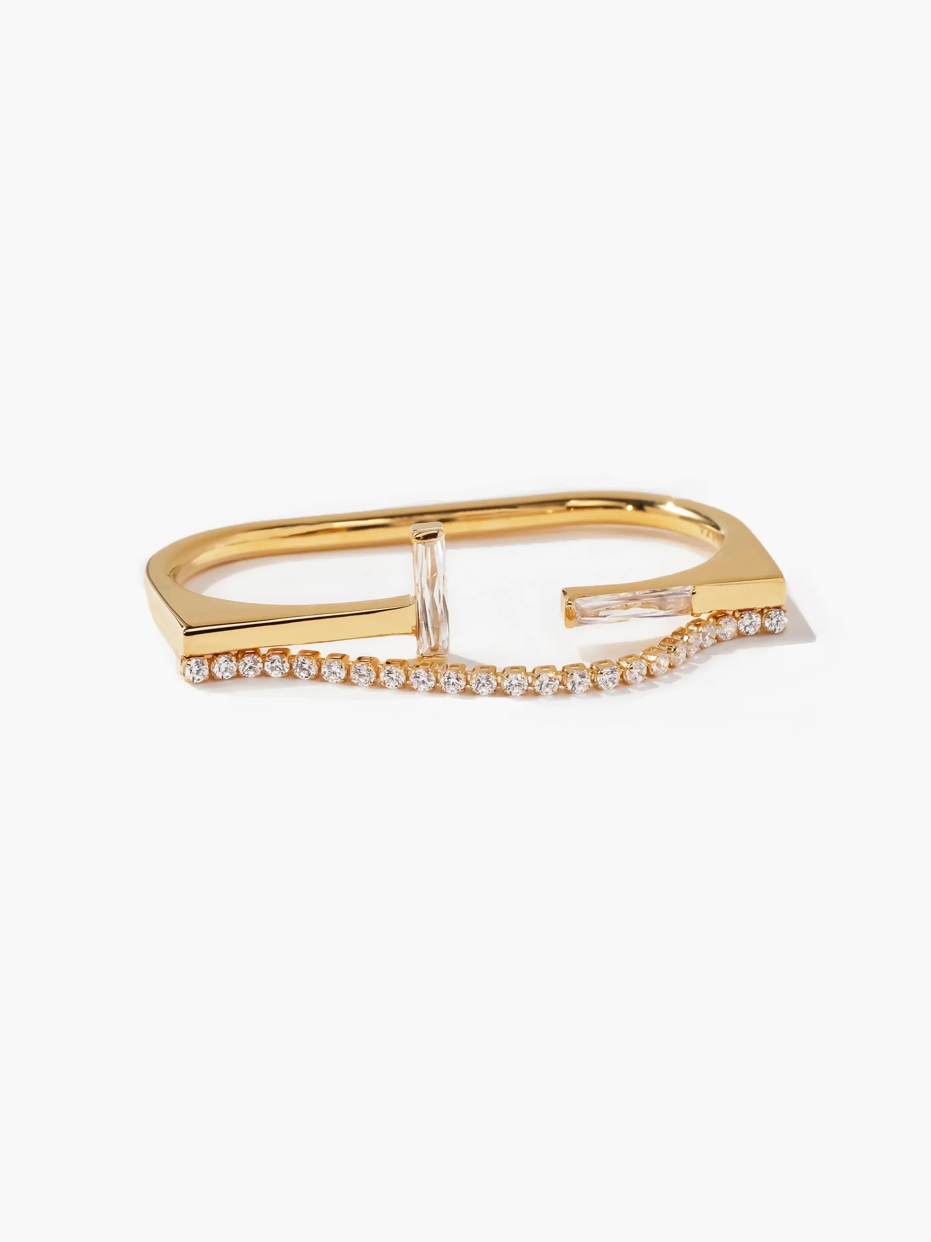 [Silk chain] バゲットプリンセスカット アパートライン ダブルフィンガーリング