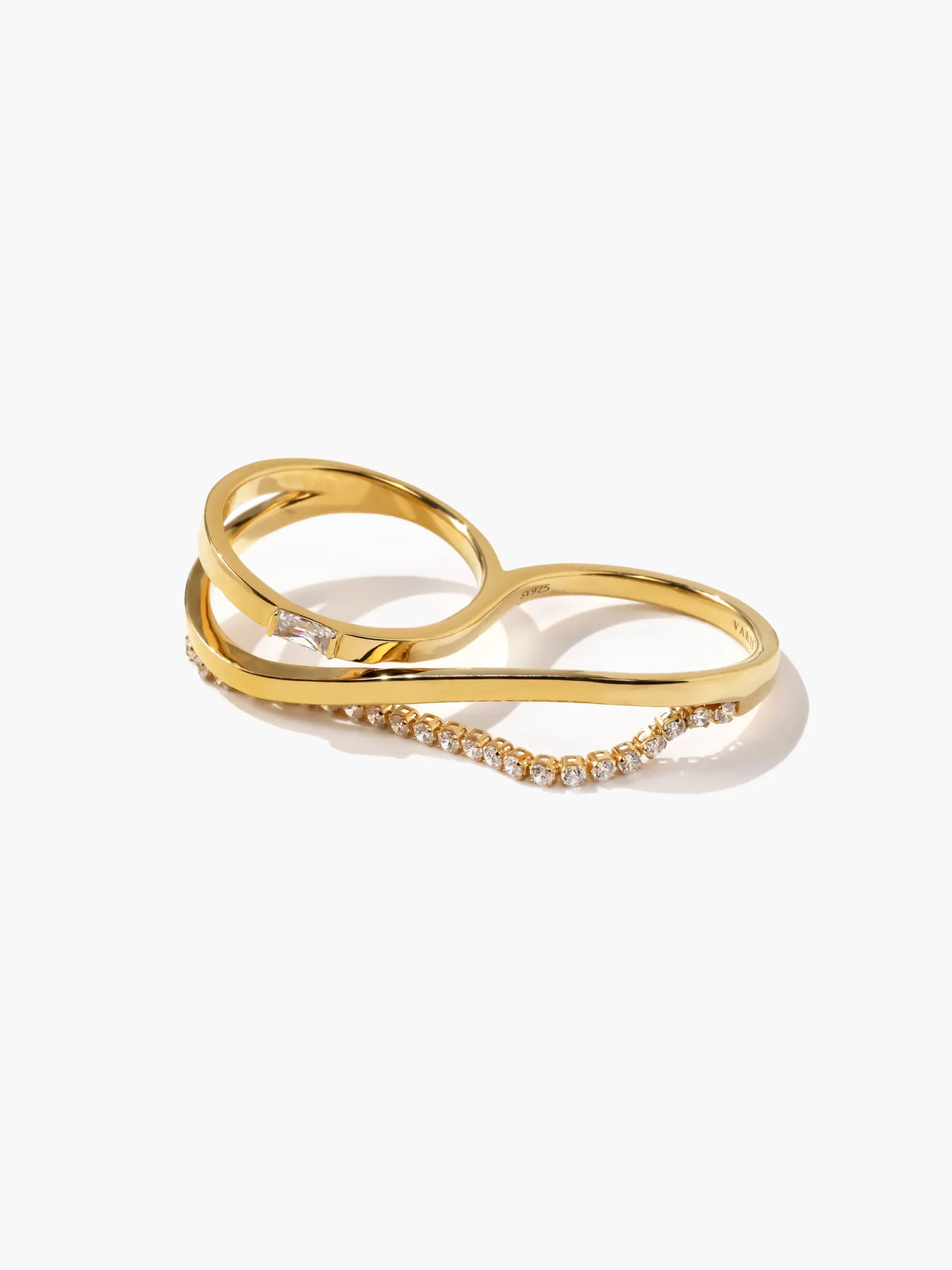 [Silk chain] バゲットプリンセスカット ウェーブ ダブルフィンガーリング