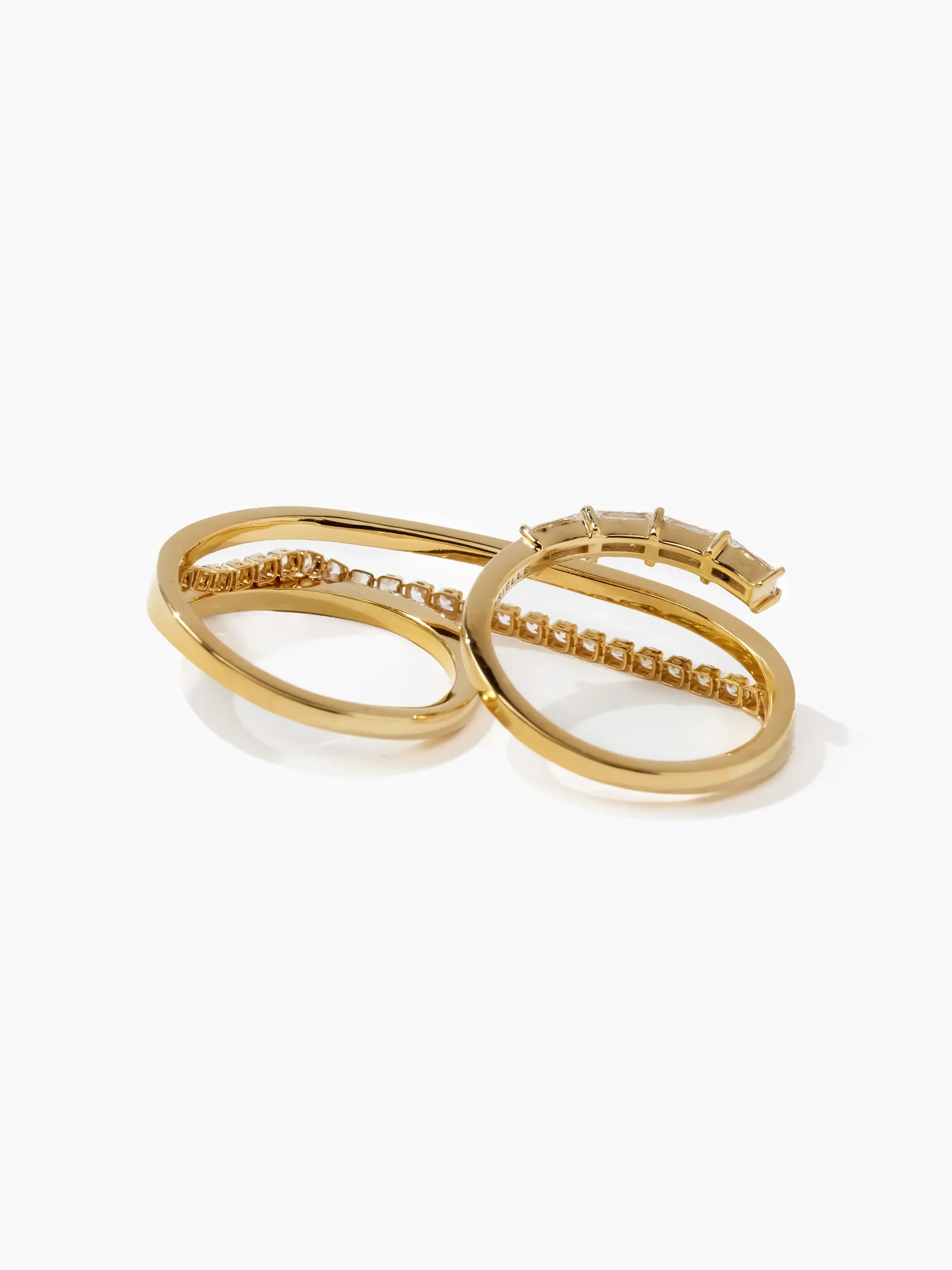 [Silk chain] バゲットプリンセスカット ドレープ　ダブルフィンガーリング