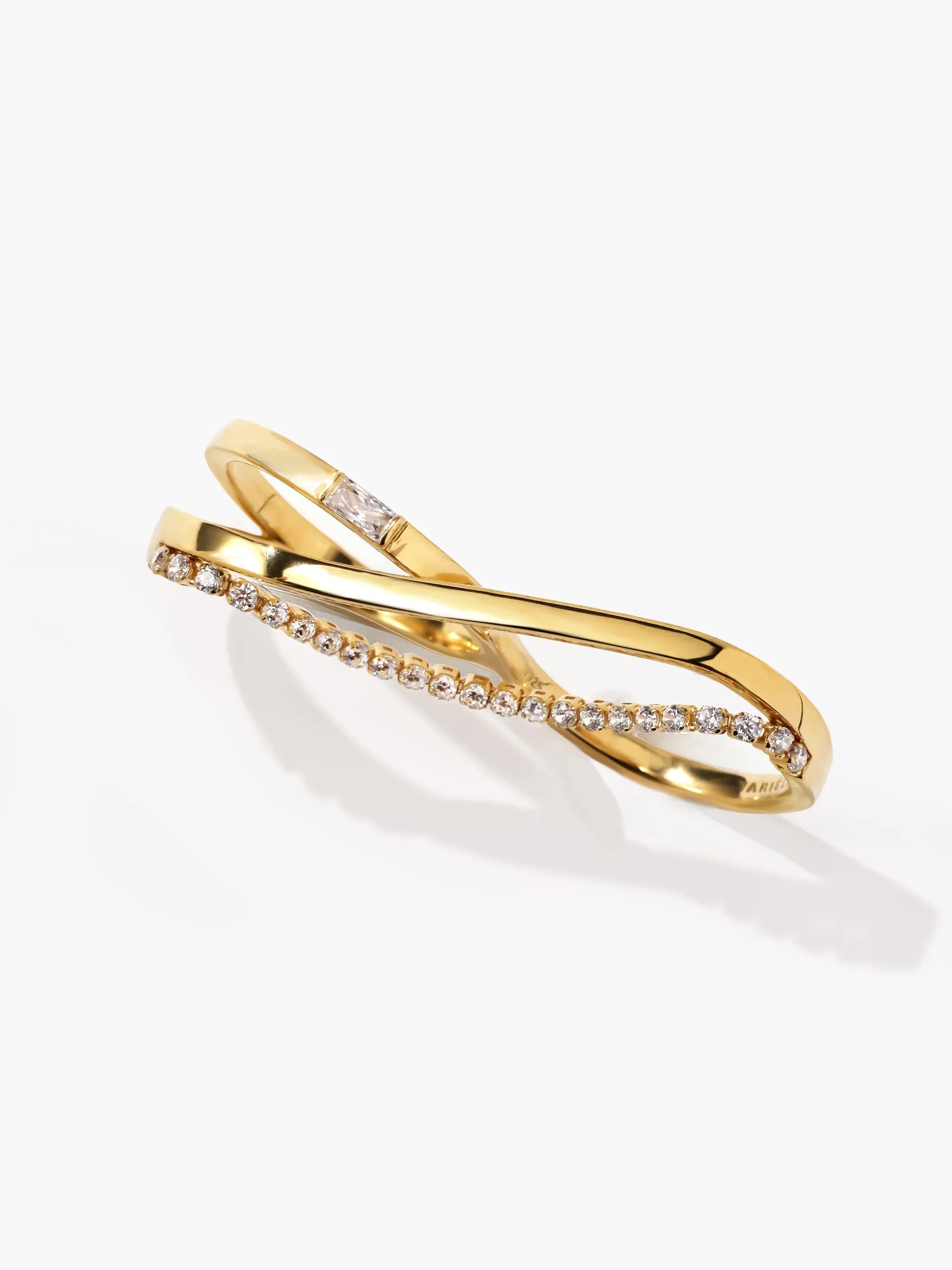 [Silk chain] バゲットプリンセスカット ウェーブ ダブルフィンガーリング