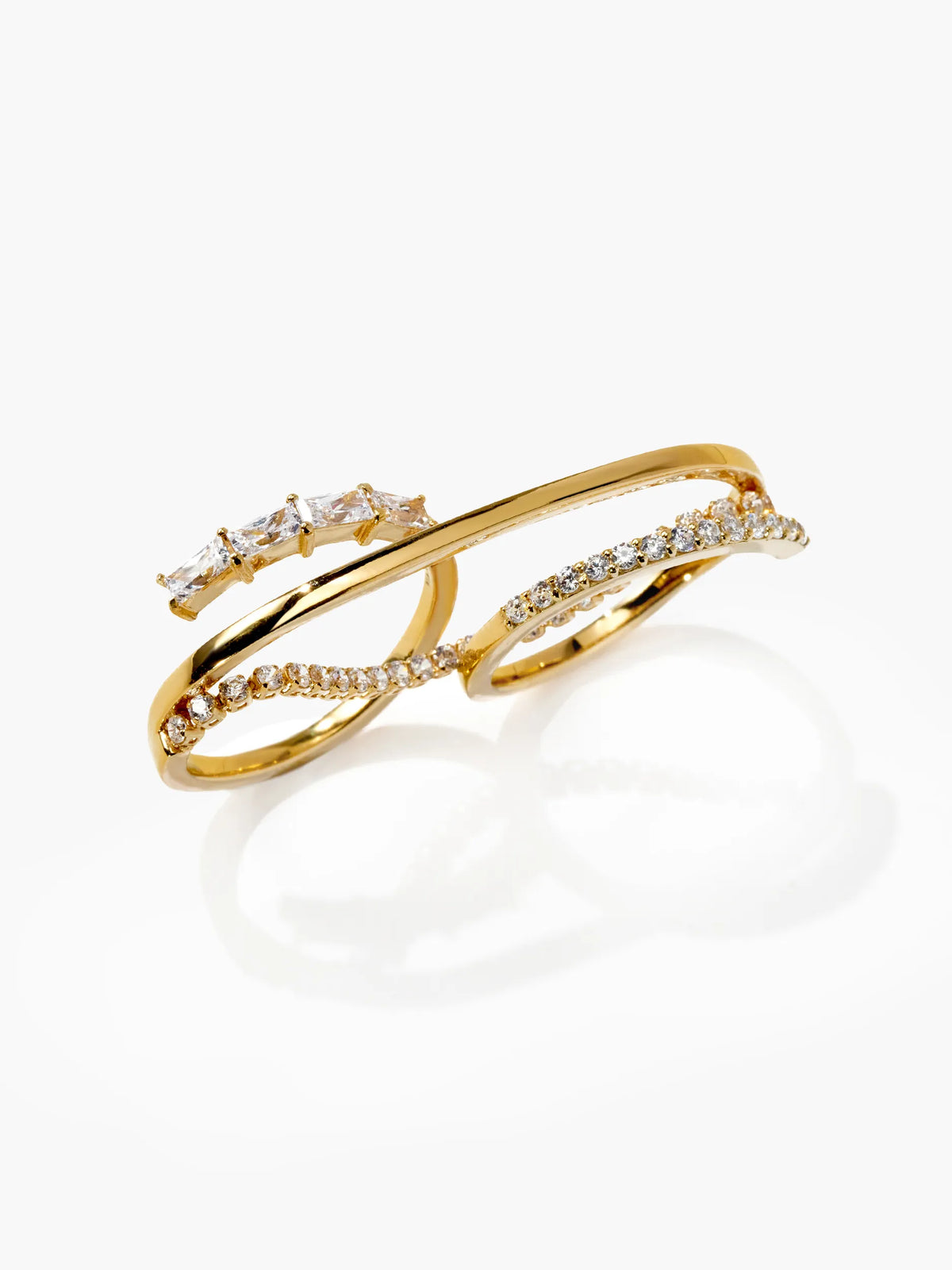 [Silk chain] バゲットプリンセスカット ドレープ　ダブルフィンガーリング