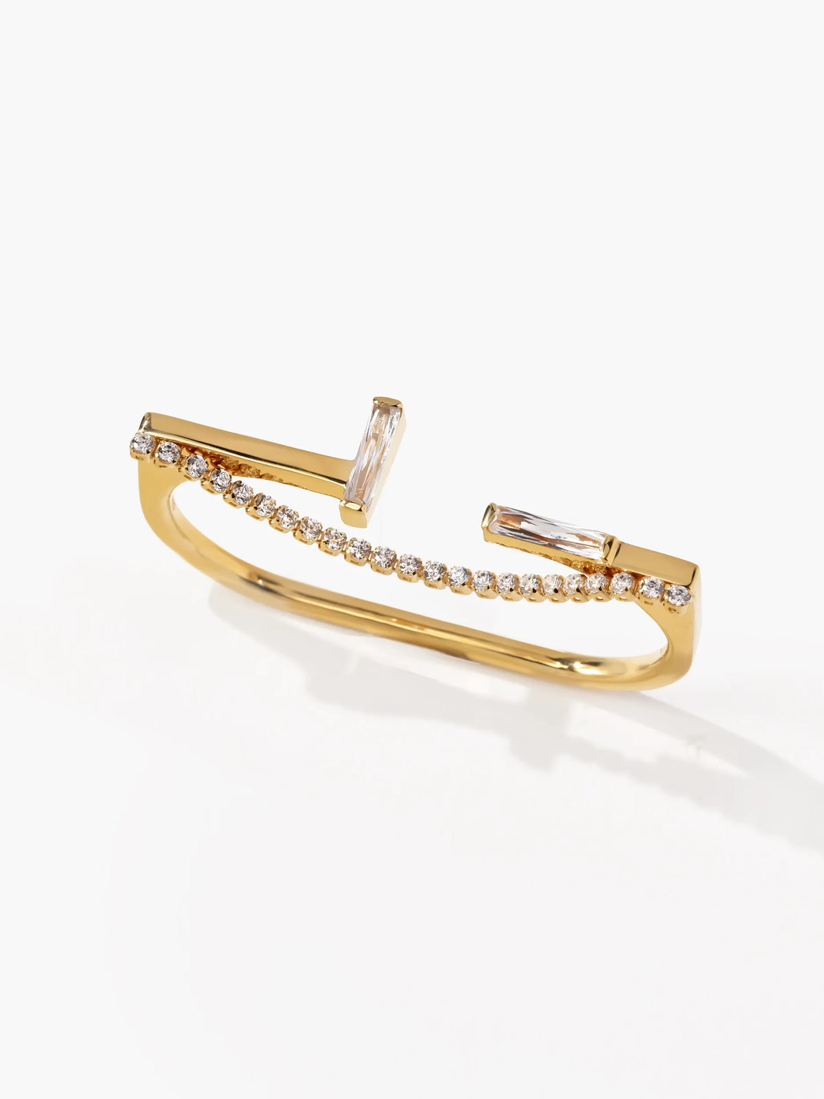 [Silk chain] バゲットプリンセスカット アパートライン ダブルフィンガーリング