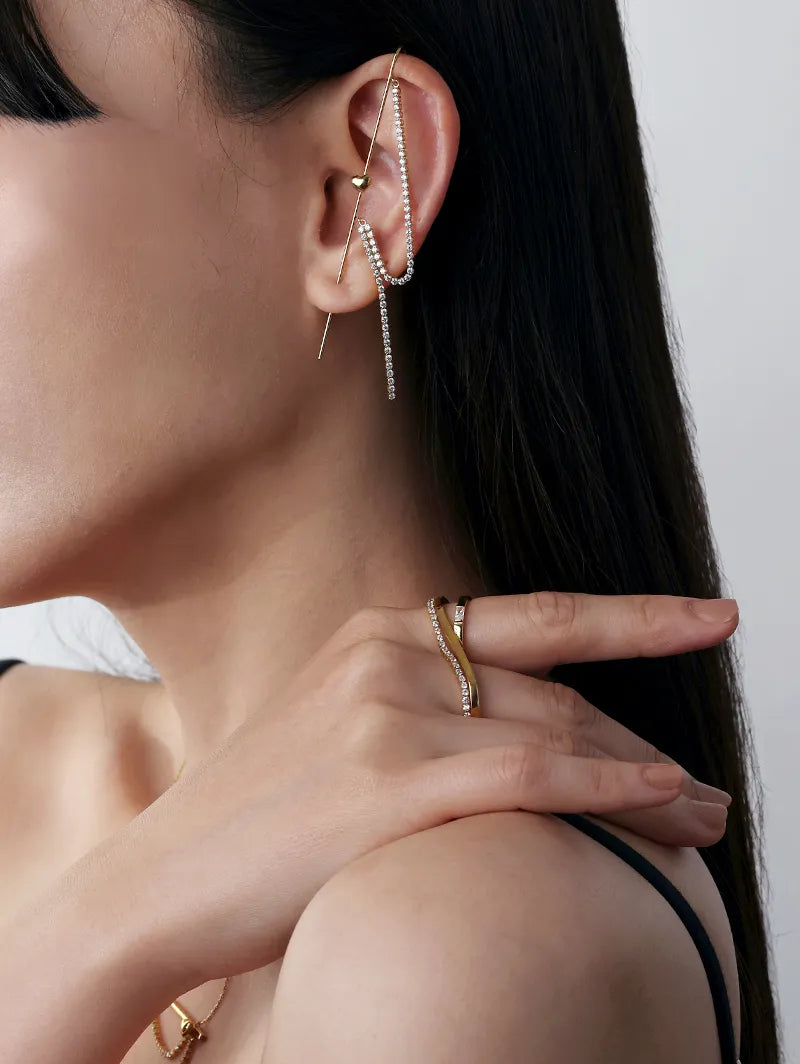 [Silk chain] ハートドレープ イヤーフックピアス