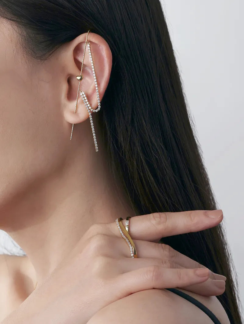 [Silk chain] バゲットプリンセスカット ウェーブ ダブルフィンガーリング