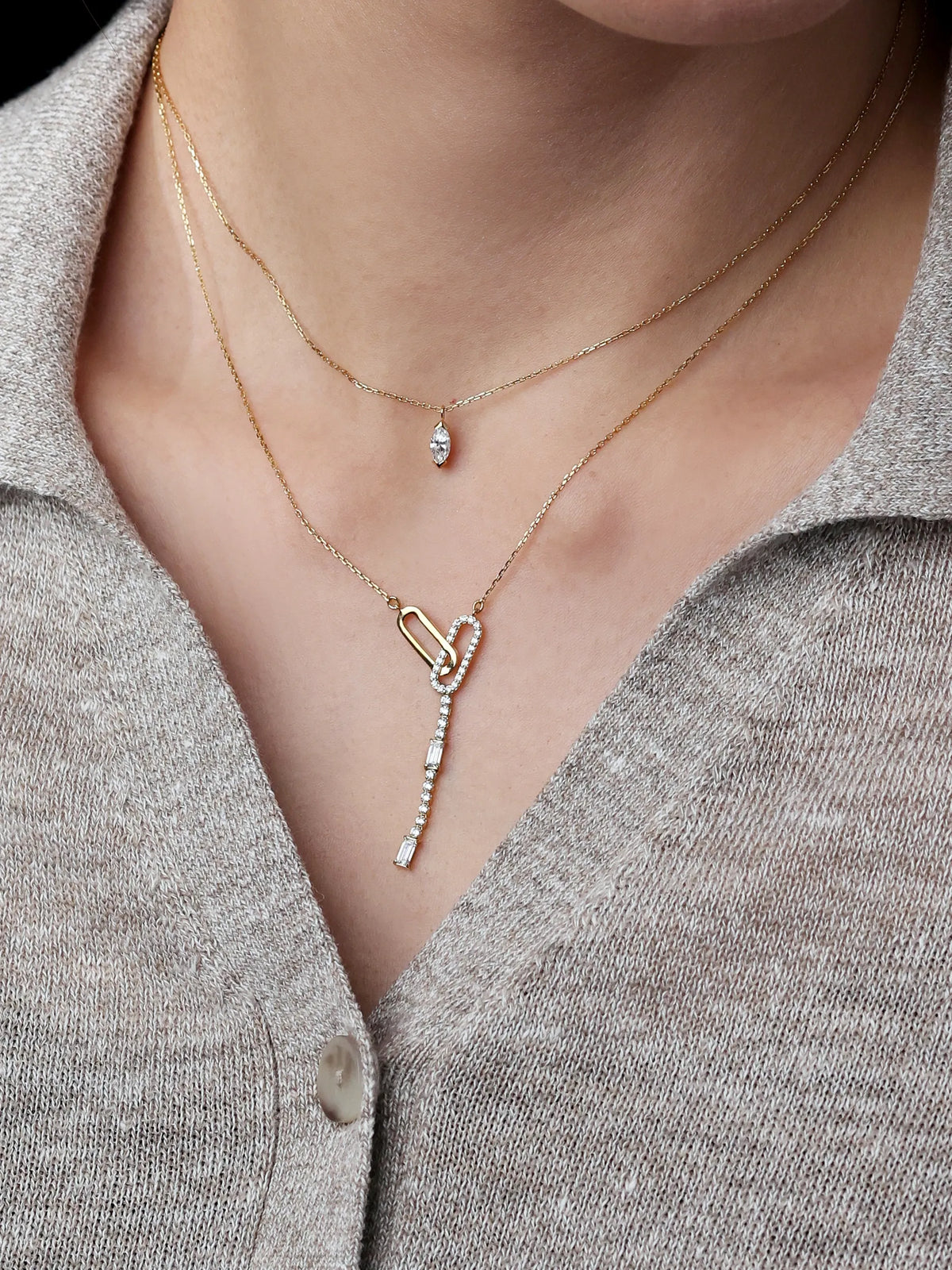 [Silk chain] バゲットカット オーバルライン ネックレス