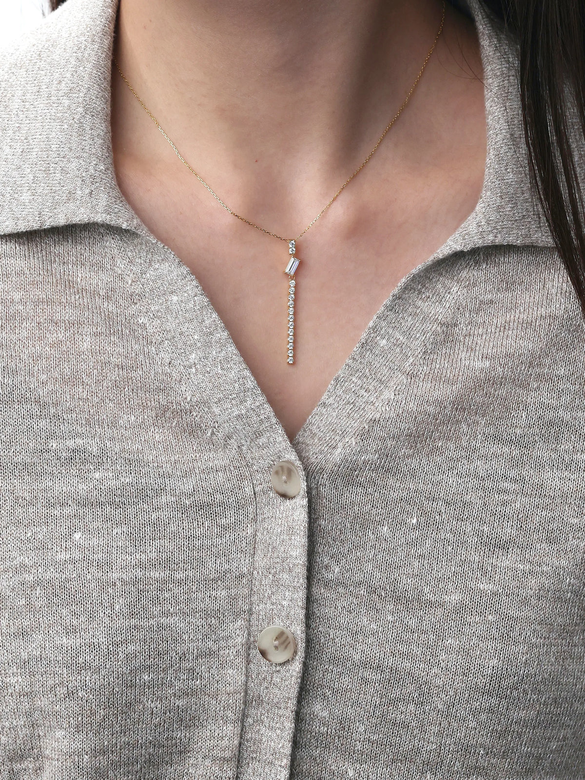 [Silk chain] バゲットカット ライン ネックレス
