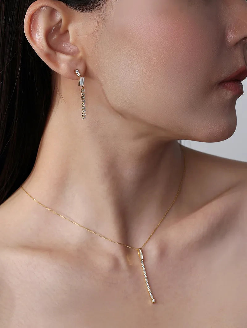 [Silk chain] バゲットカット ライン ピアス