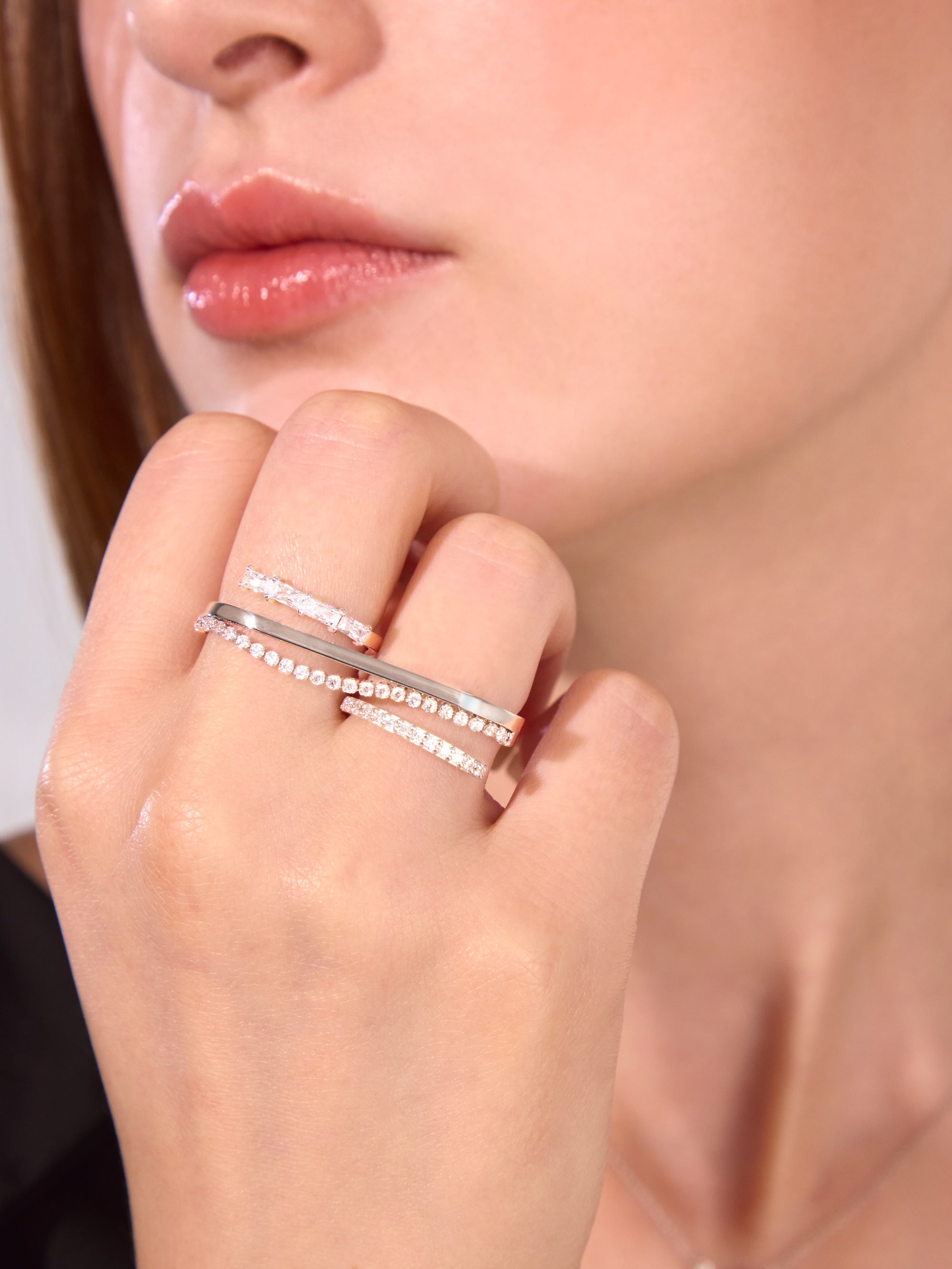 [Silk chain] バゲットカット ドレープ  ダブルフィンガーリング